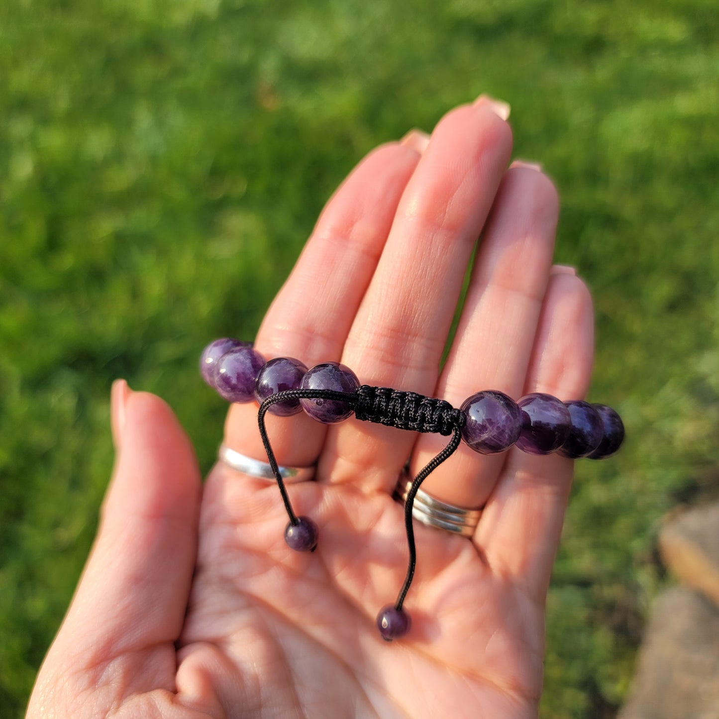 Amethyst Adjustable Bracelet - 10mm Beads - Stress Relief, Healing, Intuition