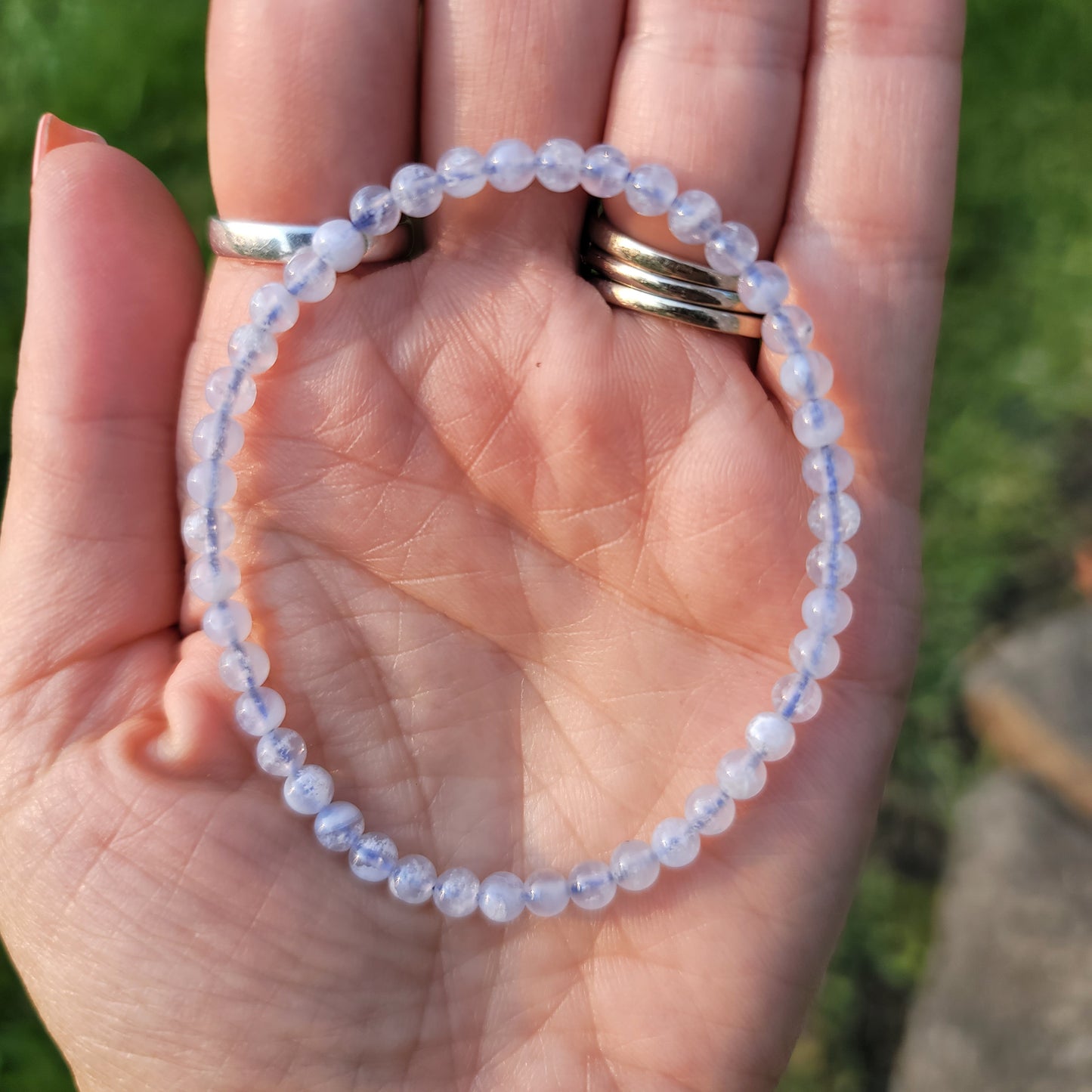 Blue Lace Agate Bracelet - 4mm Beads - Soothing, Nurturing, Communication
