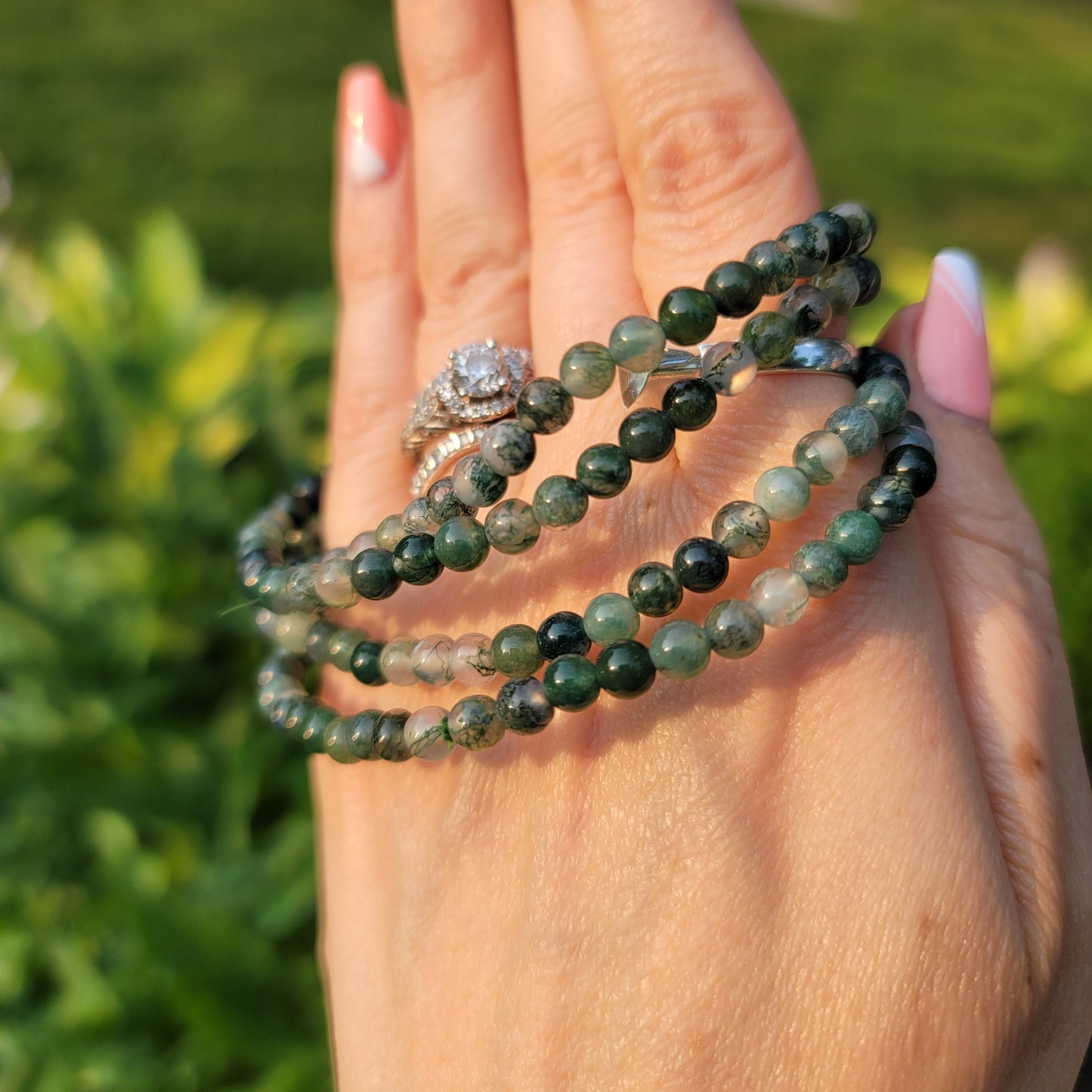Moss Agate Bracelet - 4mm Beads - Growth, Tranquility, Stability