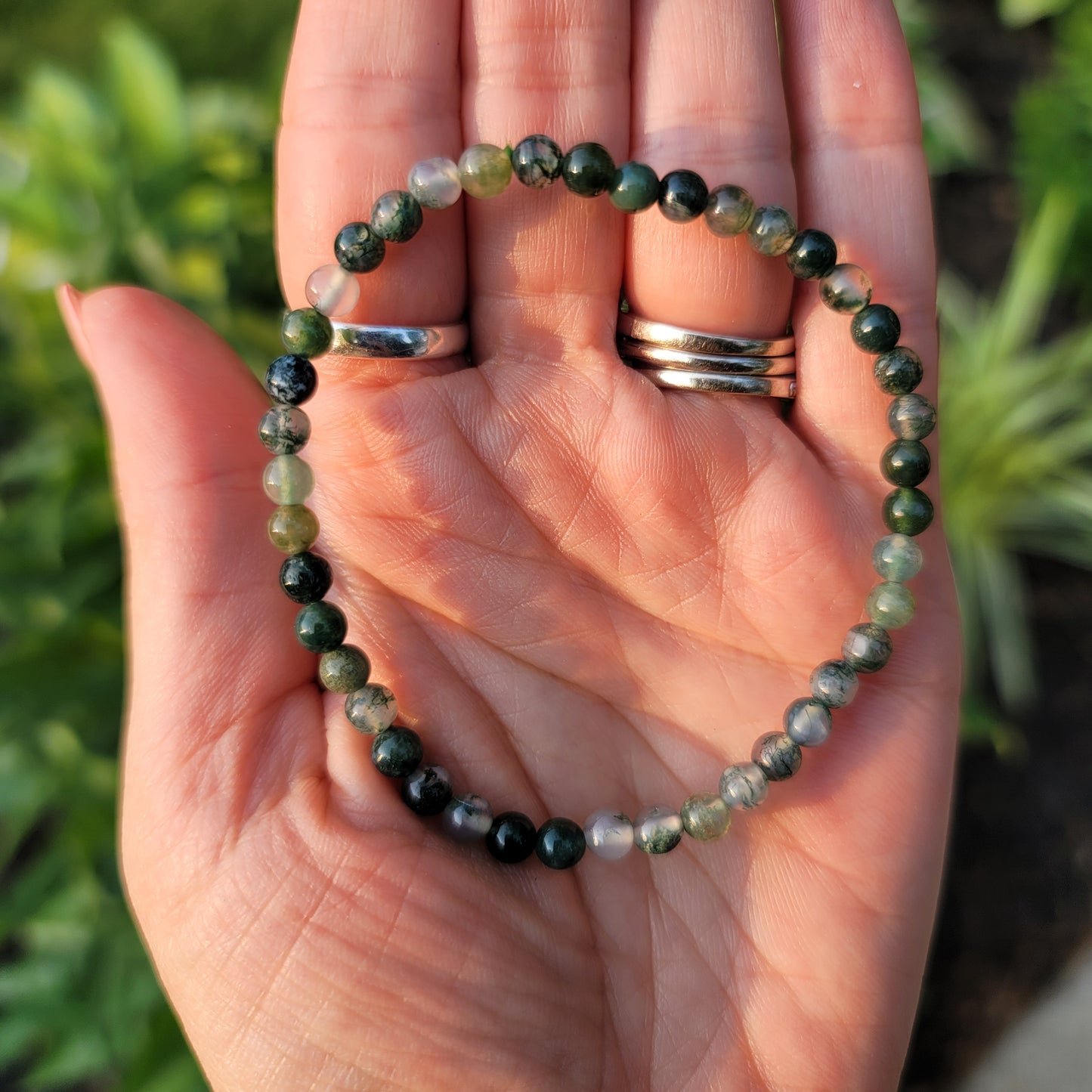 Moss Agate Bracelet - 4mm Beads - Growth, Tranquility, Stability