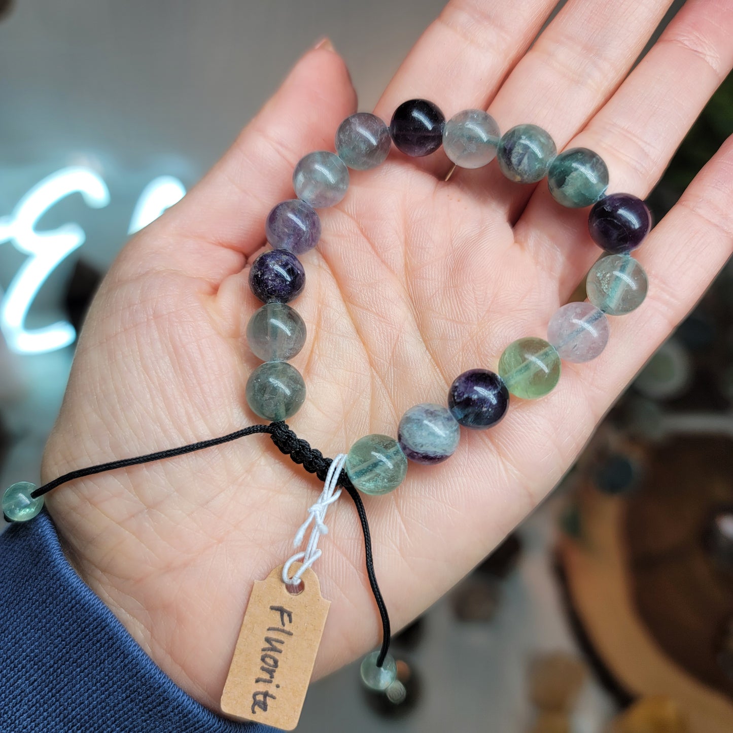 Fluorite Adjustable Bracelet - 10mm Beads - energy, focus, clarity