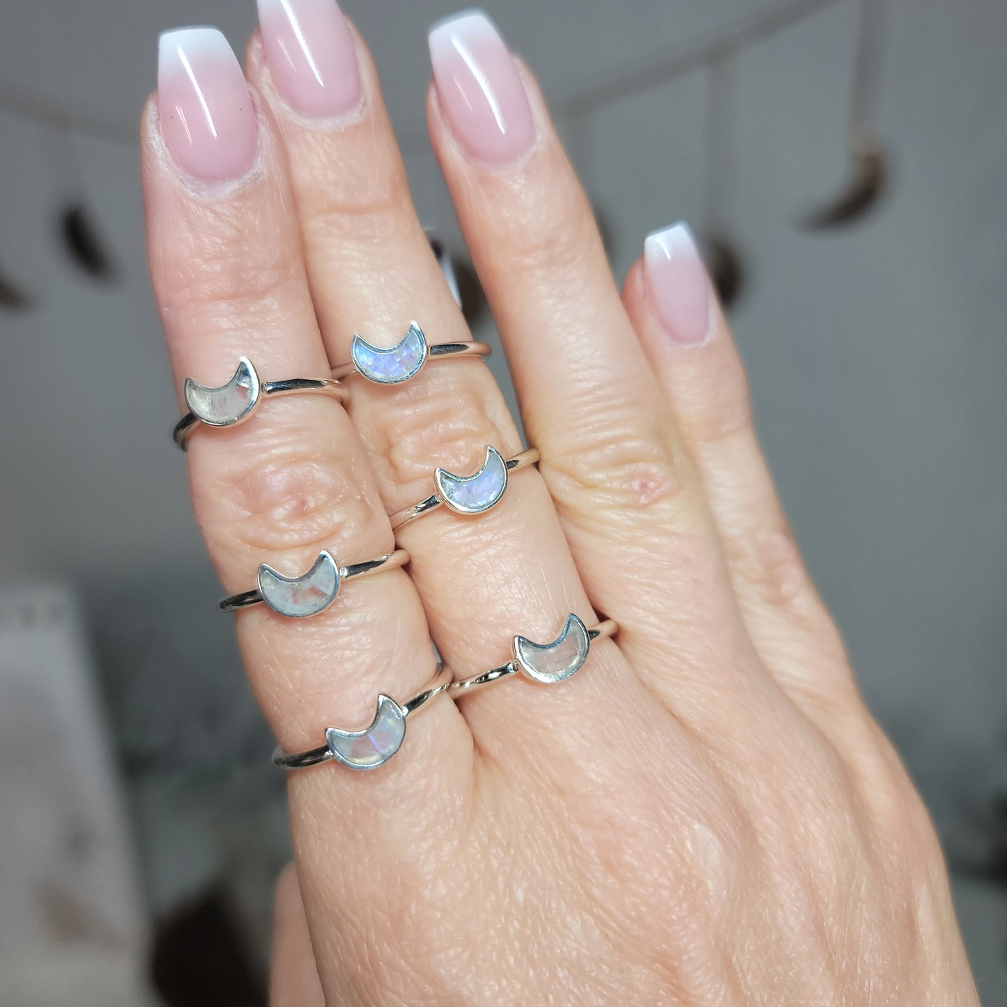Moonstone Crescent Moon Rings | Sizes 4, 5, 6, 7
