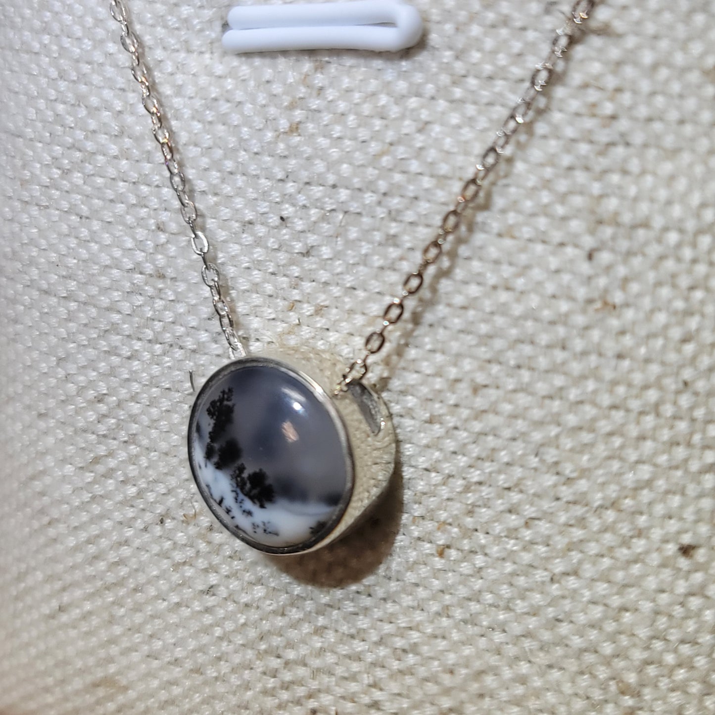 Dendritic Opal Pendant, Round | Sterling Silver Chain