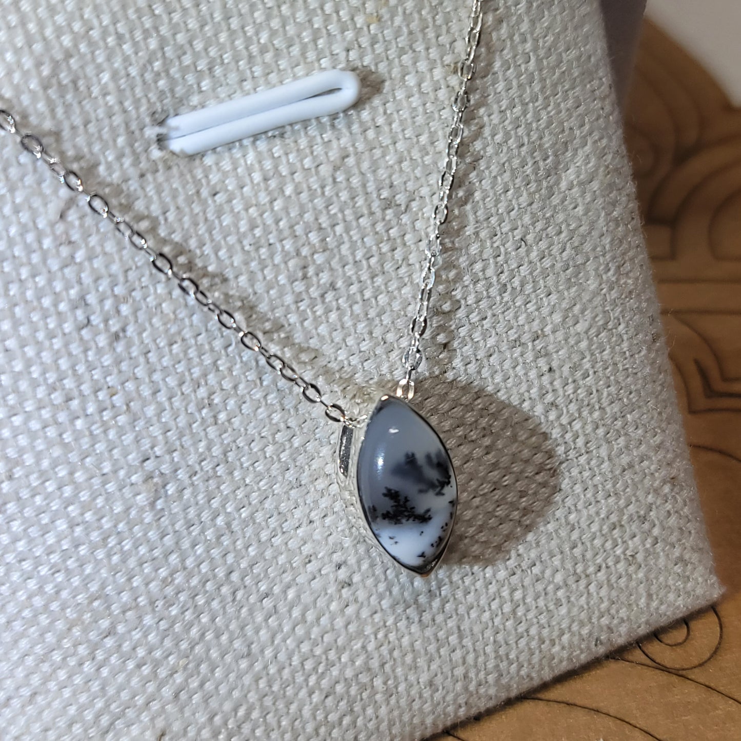 Dendritic Opal Pendant, Marquise | Sterling Silver Chain