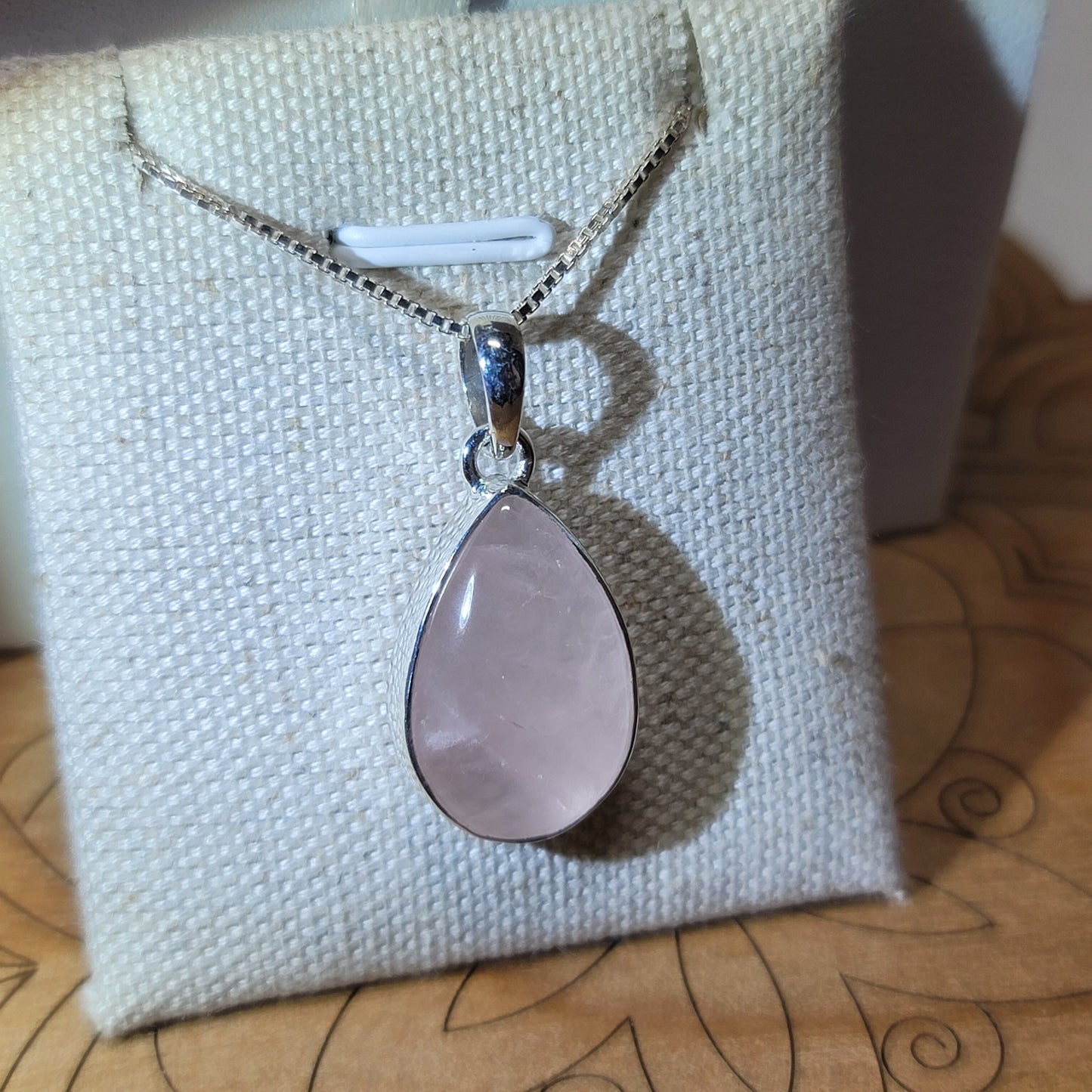 Rose Quartz Polished Pendant 002 | .925 Sterling Silver, Box Chain