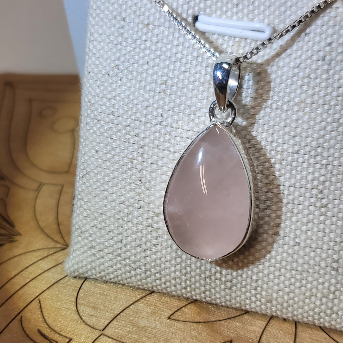 Rose Quartz Polished Pendant 002 | .925 Sterling Silver, Box Chain
