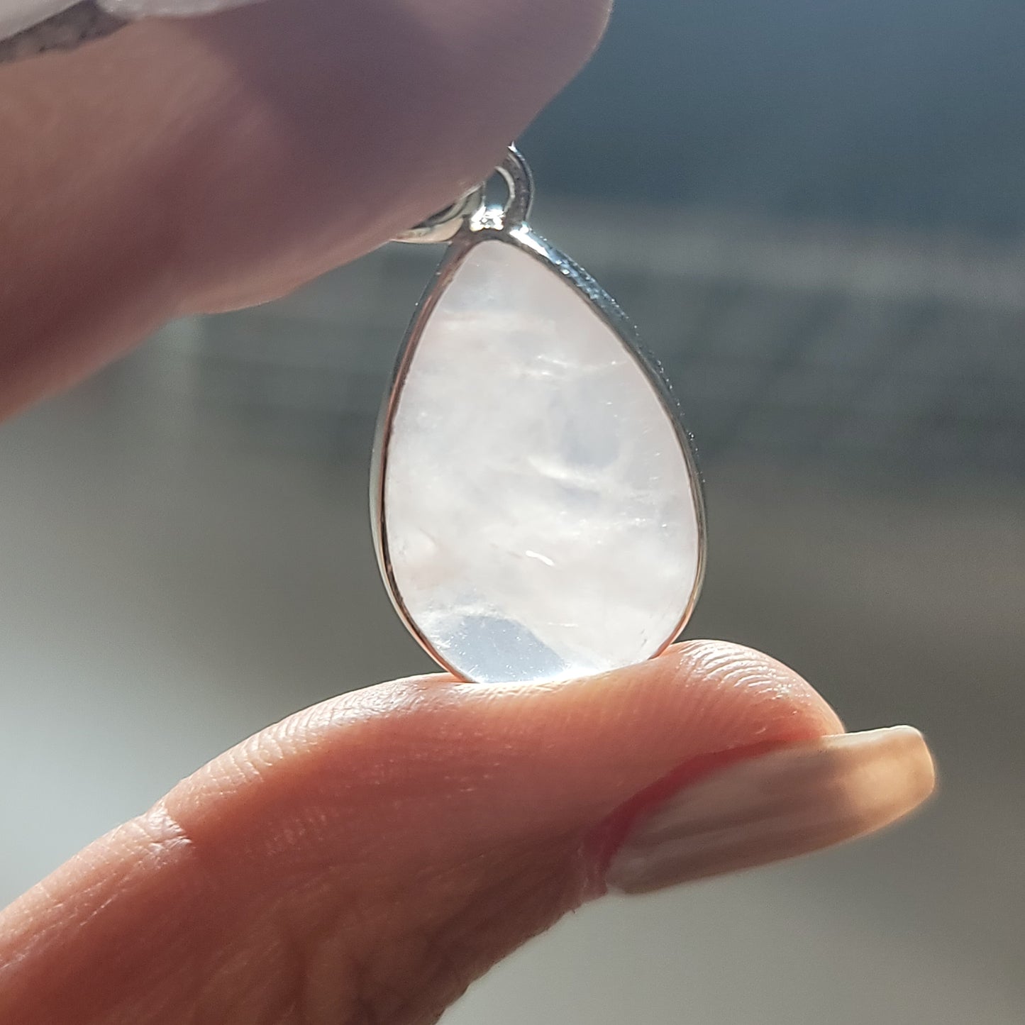 Rose Quartz Polished Pendant 002 | .925 Sterling Silver, Box Chain