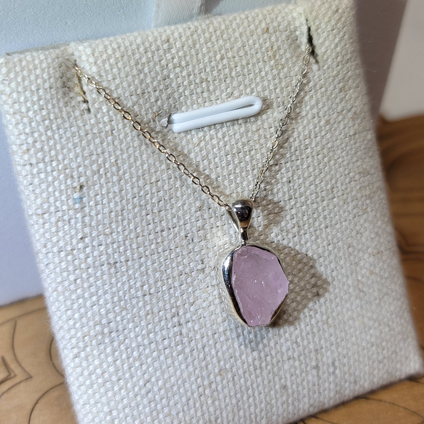 Rose Quartz (Rough) Pendant 002 | .925 Sterling Silver Chain