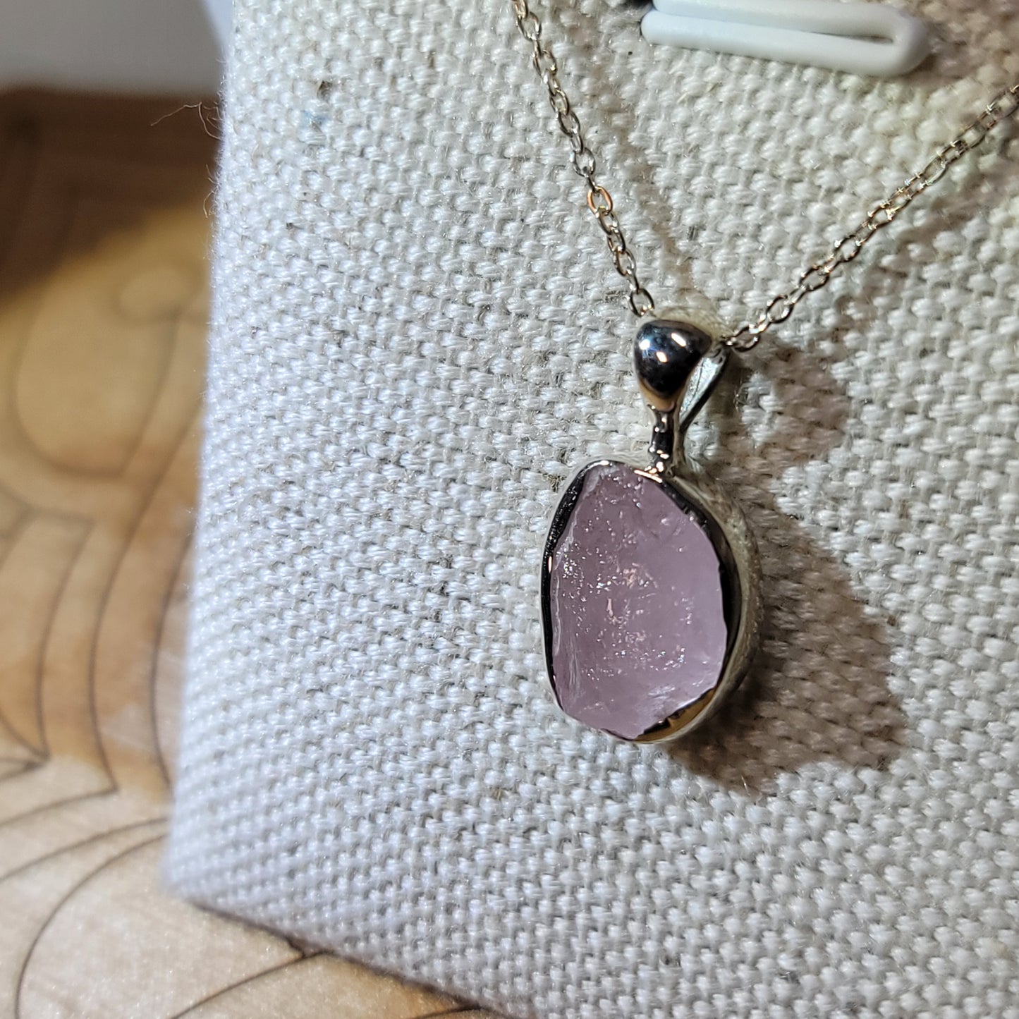Rose Quartz (Rough) Pendant 002 | .925 Sterling Silver Chain