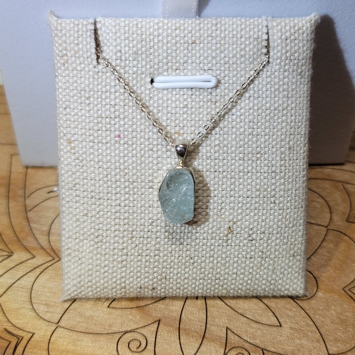 Aquamarine (Rough) Pendant 001 | .925 Sterling Silver Chain