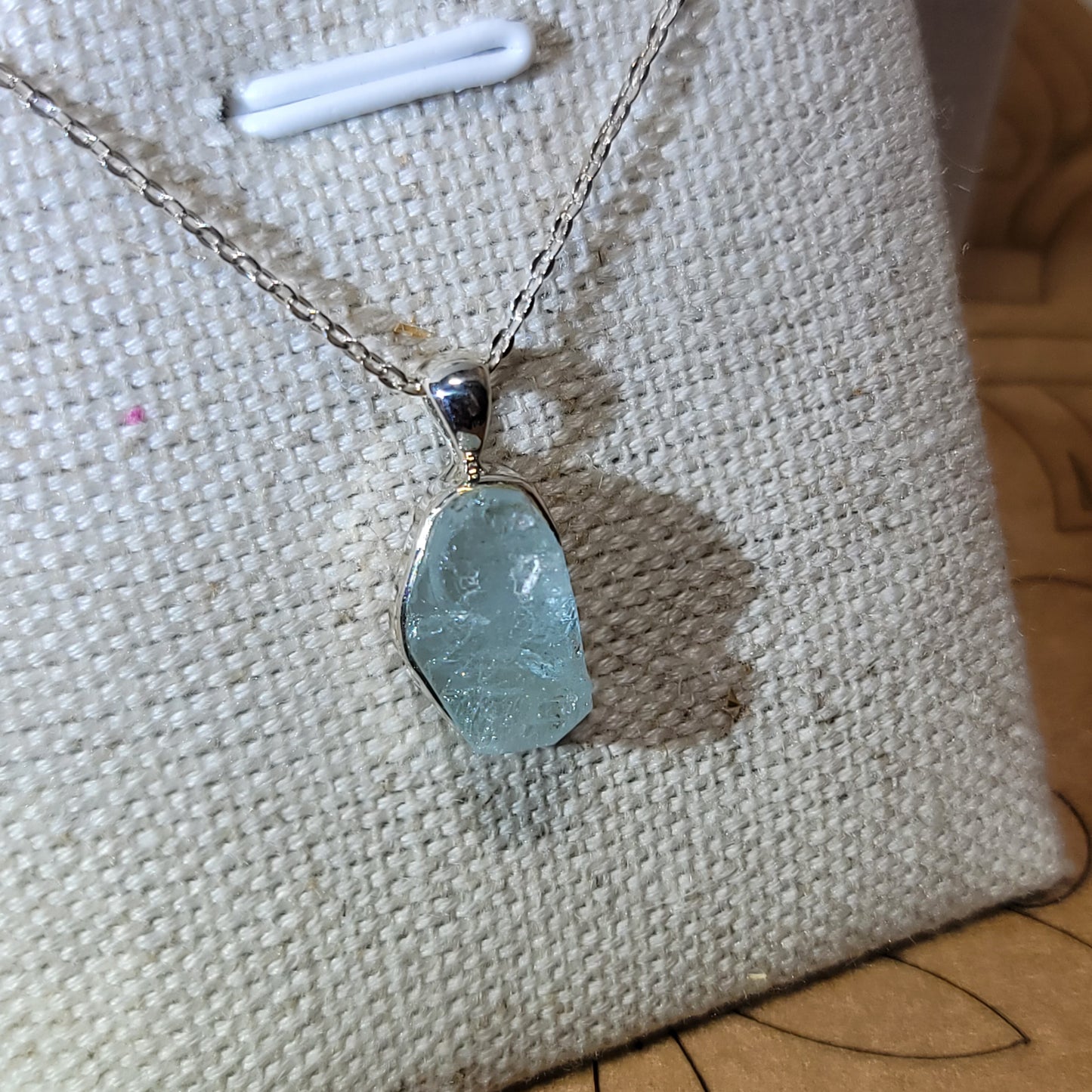 Aquamarine (Rough) Pendant 001 | .925 Sterling Silver Chain