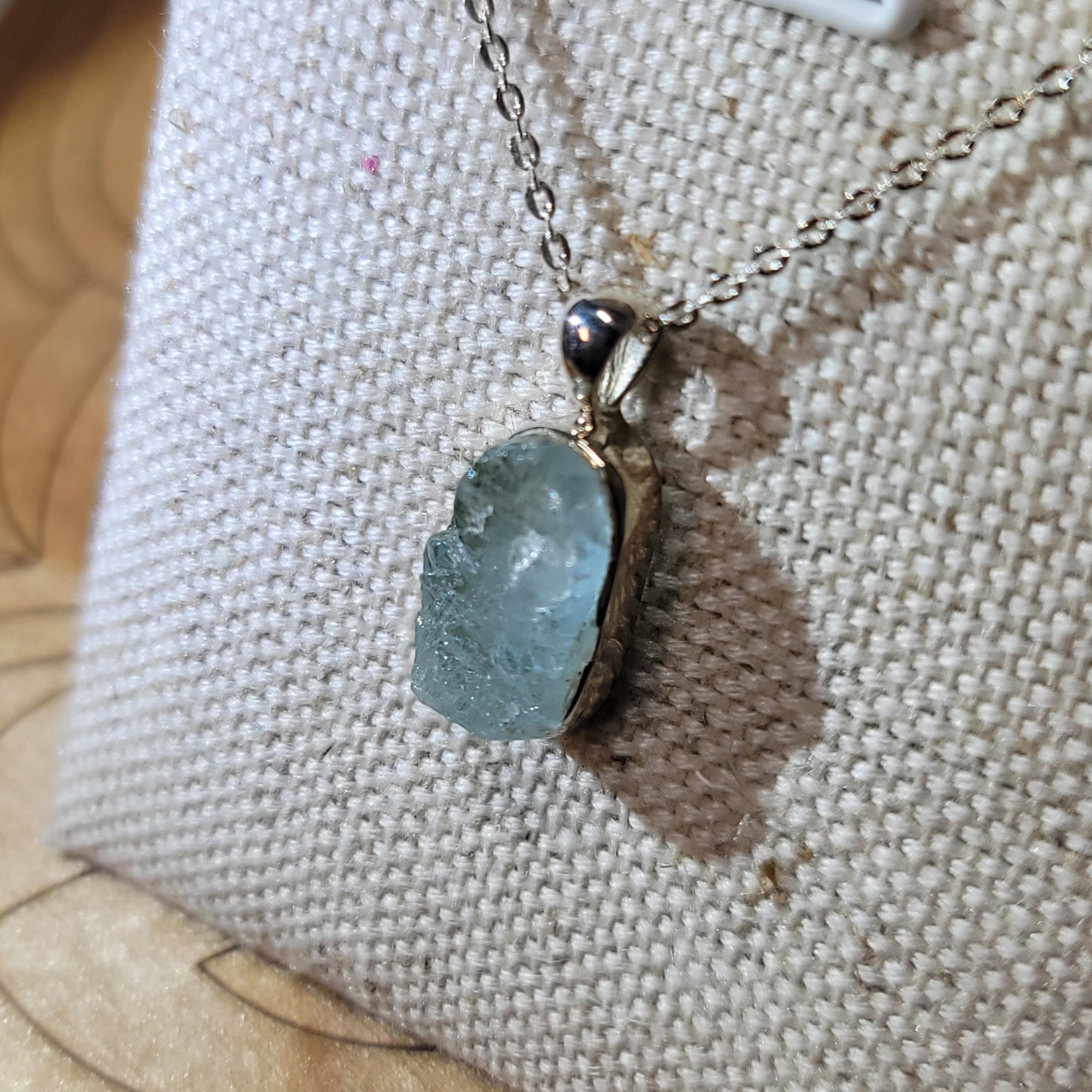 Aquamarine (Rough) Pendant 001 | .925 Sterling Silver Chain