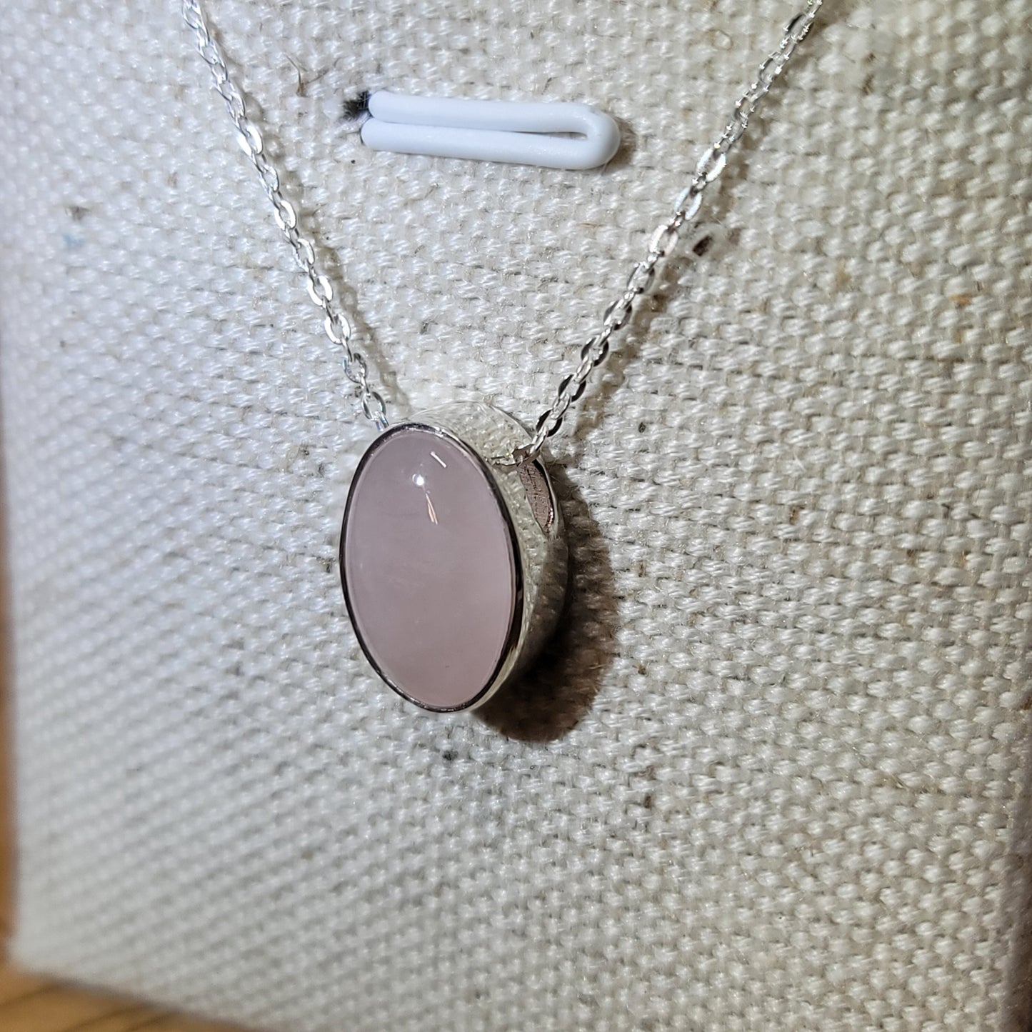 Rose Quartz Polished Oval Pendant 003 | .925 Sterling Silver, Box Chain