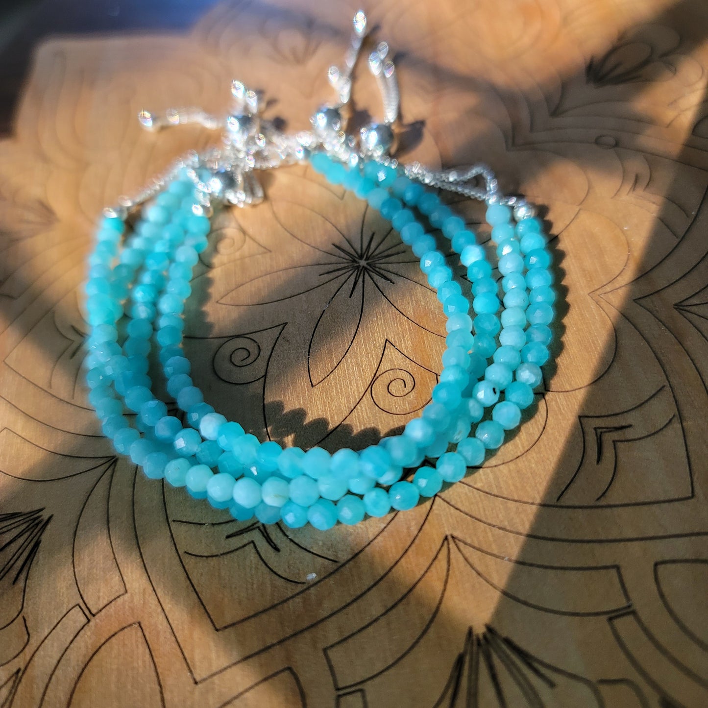 Amazonite Adjustable Bracelet - Faceted 4mm Beads - Sterling Silver - Calming, Communication, Balancing