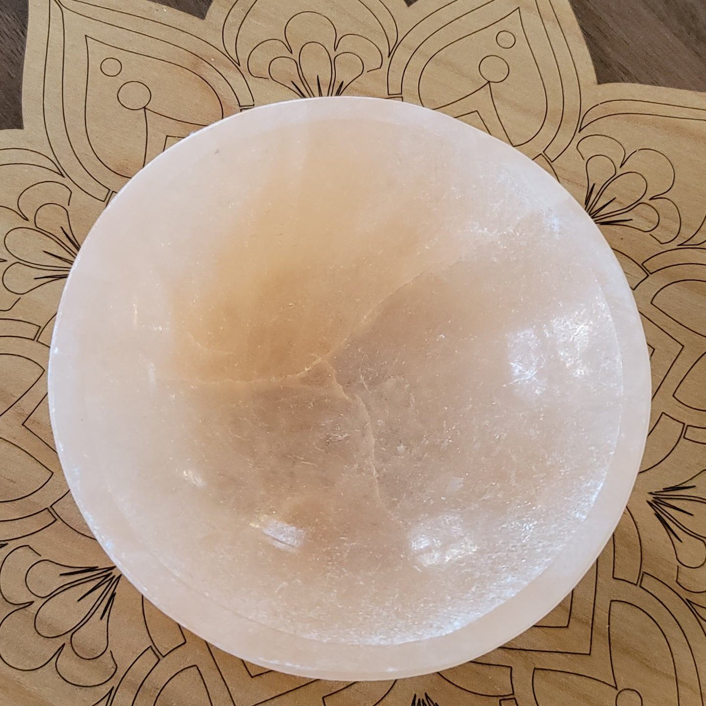 Peach Selenite Round Bowl