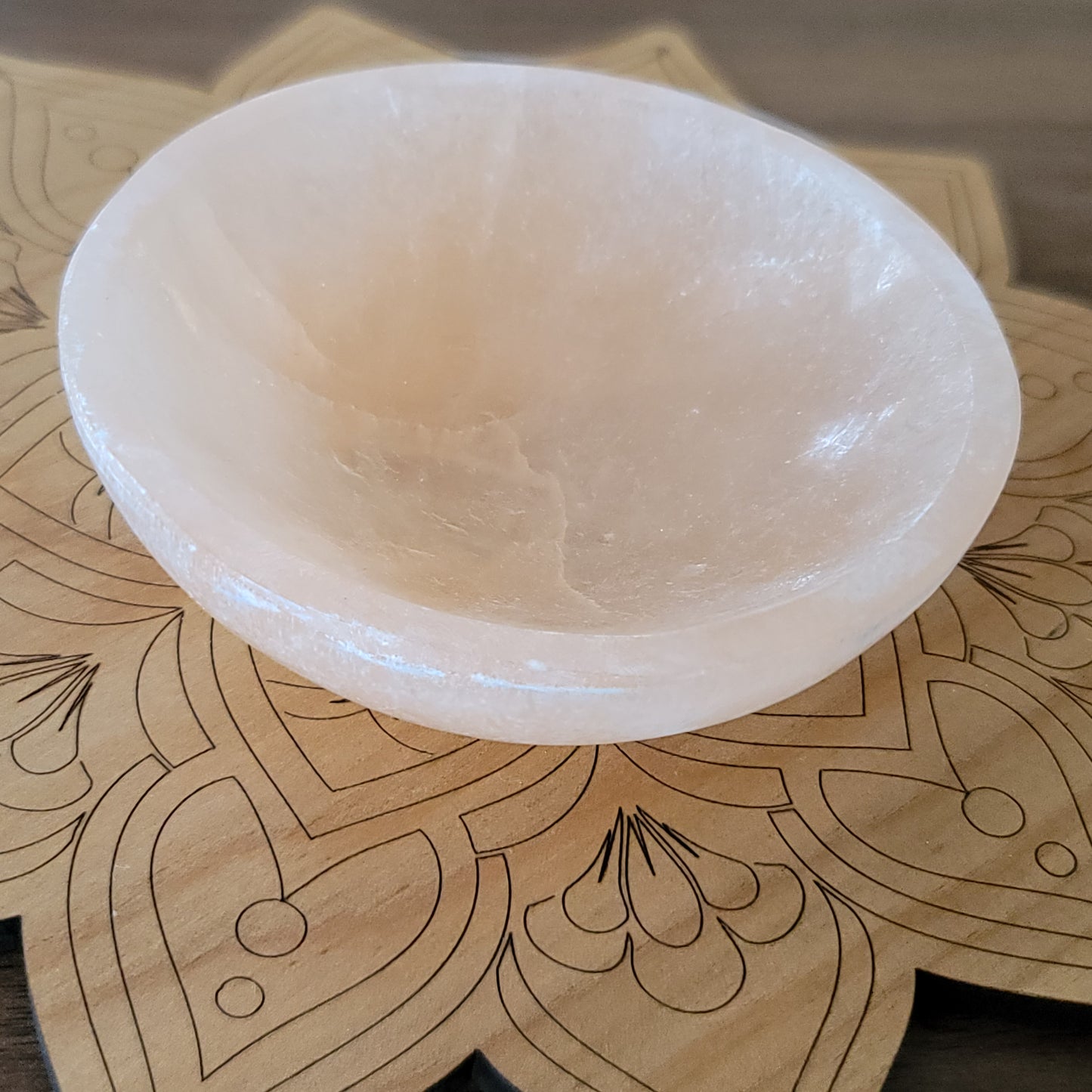 Peach Selenite Round Bowl