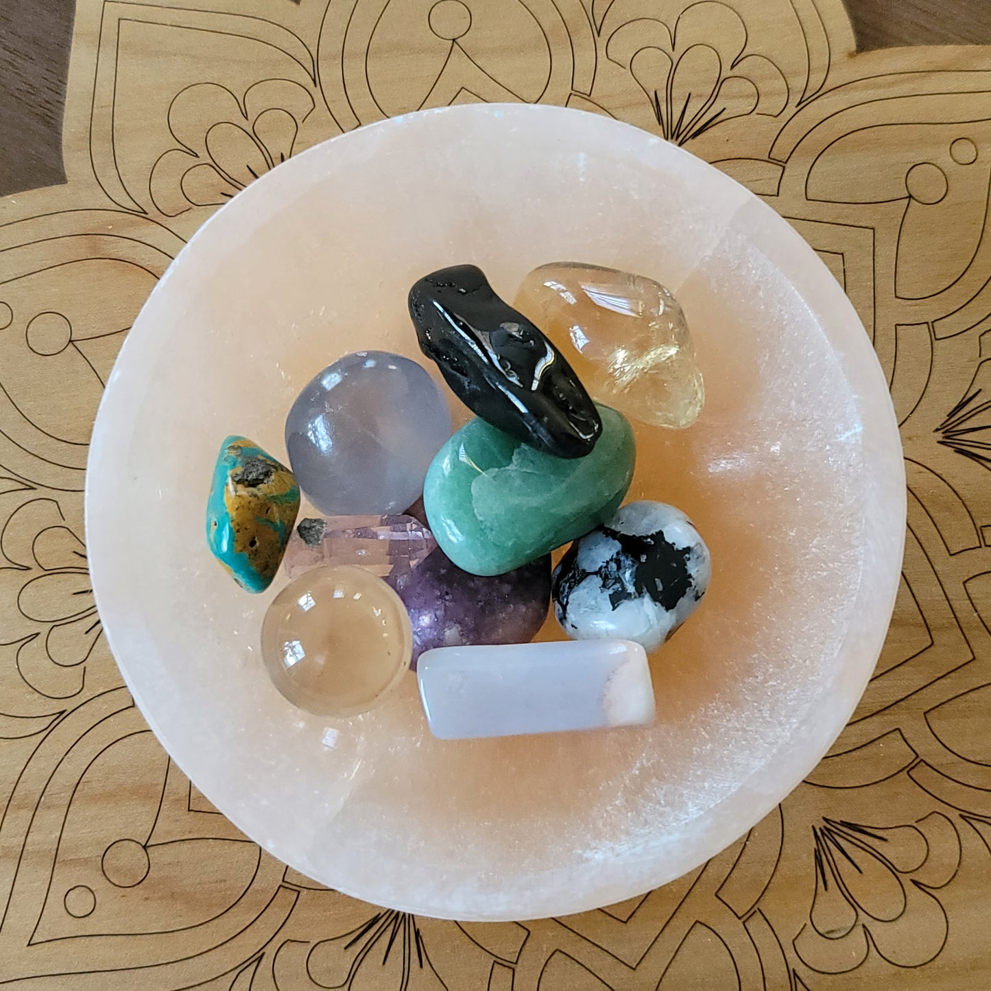 Peach Selenite Round Bowl
