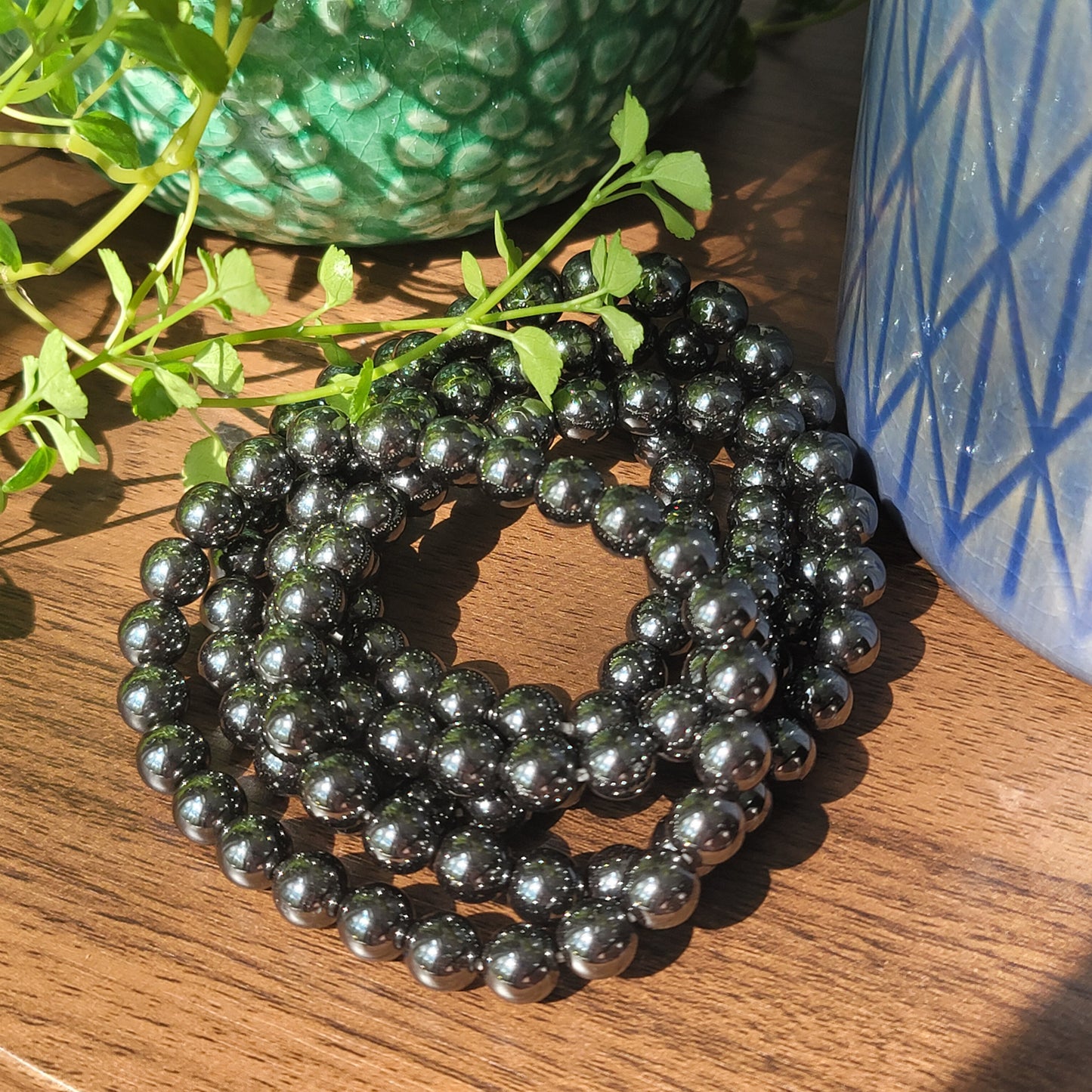 Hematite Beaded Bracelet - 8mm Beads | strength, courage, protection