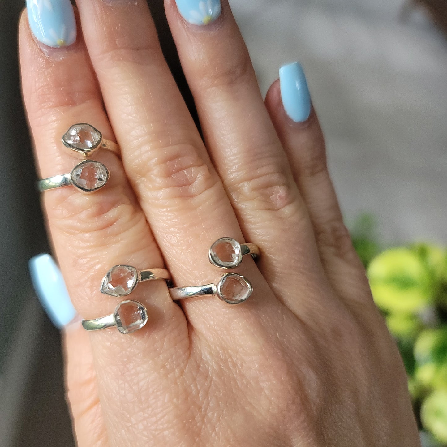 Herkimer Diamond Semi-Adjustable Rings || .925 Sterling Silver