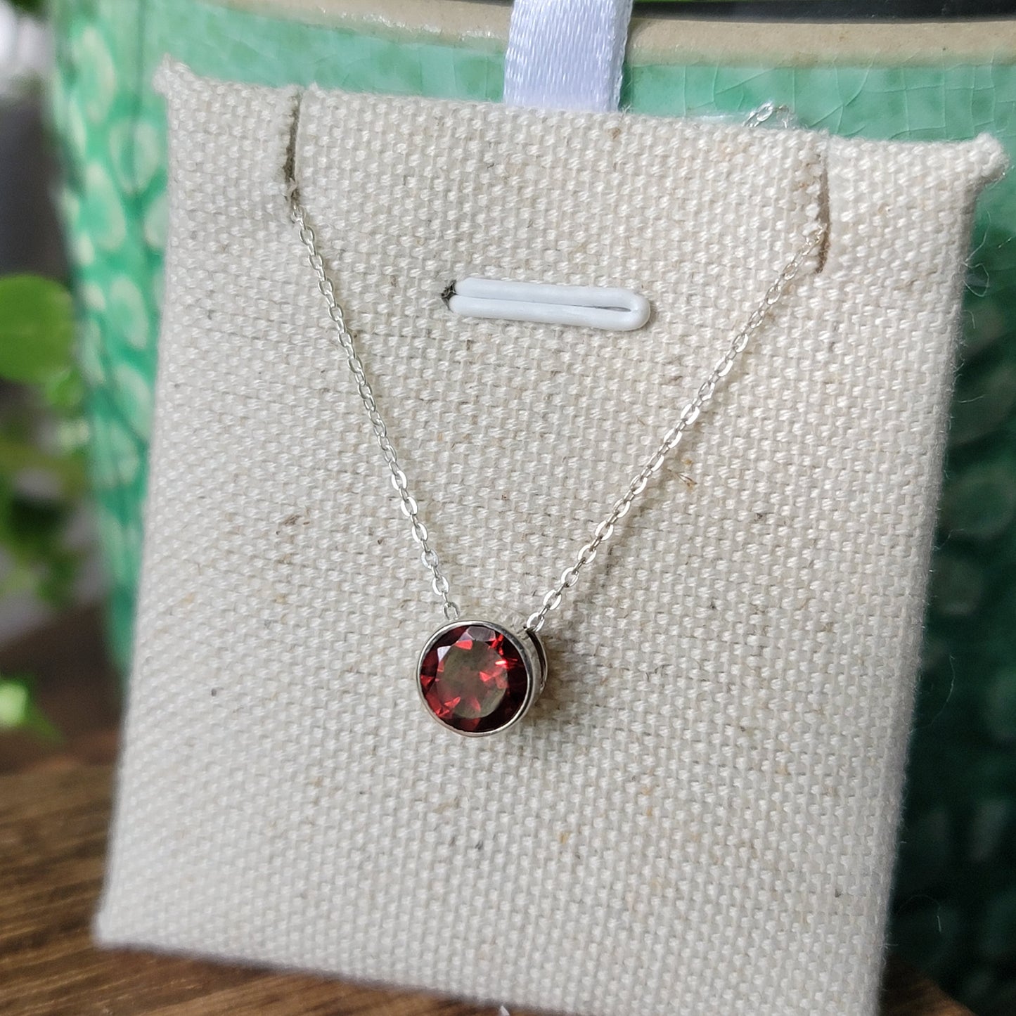 Faceted Garnet Pendant, Round 02| .925 Sterling Silver, 18" Chain