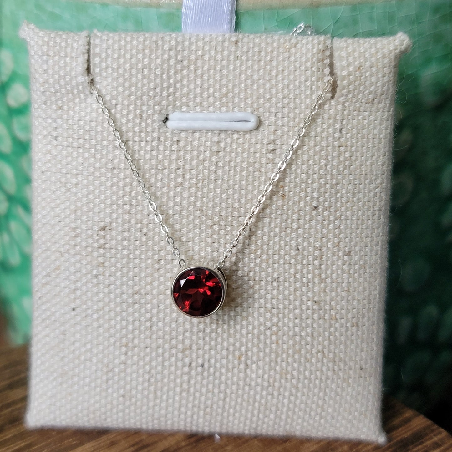 Faceted Garnet Pendant, Round 02| .925 Sterling Silver, 18" Chain