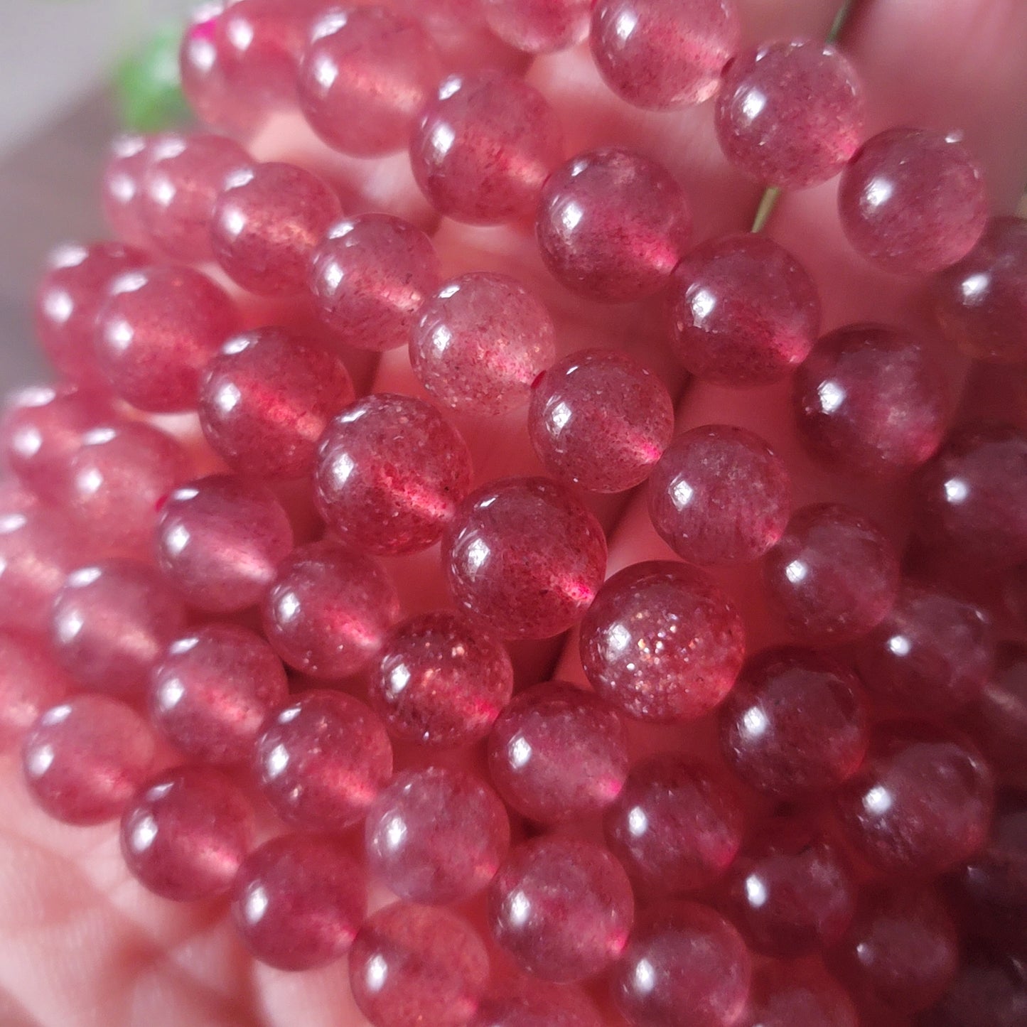 Strawberry Quartz Beaded Bracelet - 6mm Beads - Emotional Healing, Joy, Inner Growth