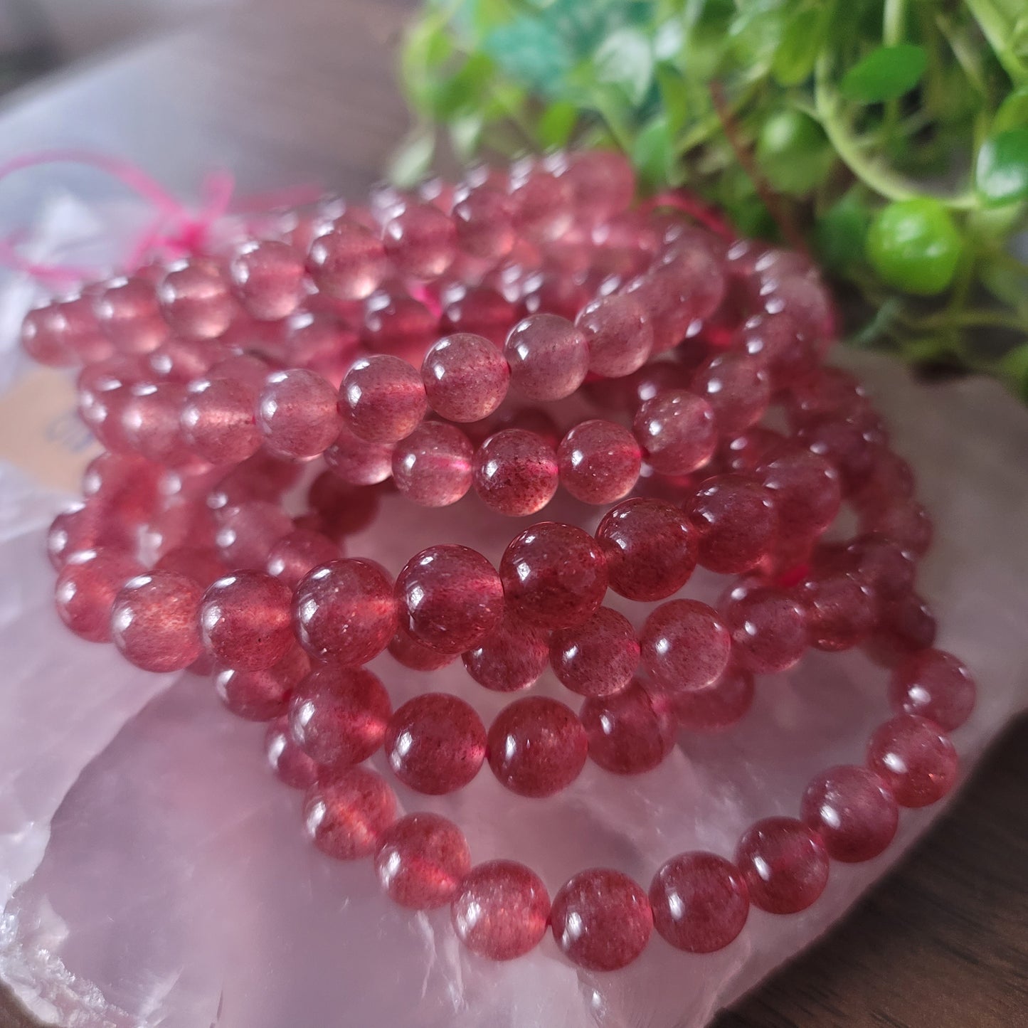 Strawberry Quartz Beaded Bracelet - 6mm Beads - Emotional Healing, Joy, Inner Growth