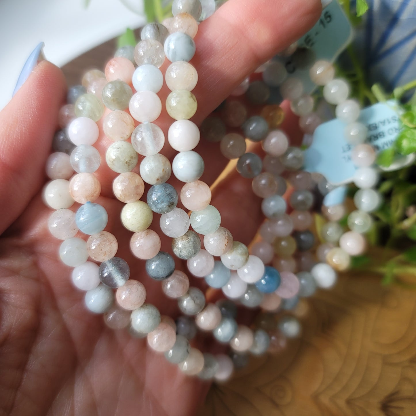 Mixed Beryl (Aquamarine/Morganite) Beaded Bracelet - 6mm Beads - Calming, Loving, and Uplifting