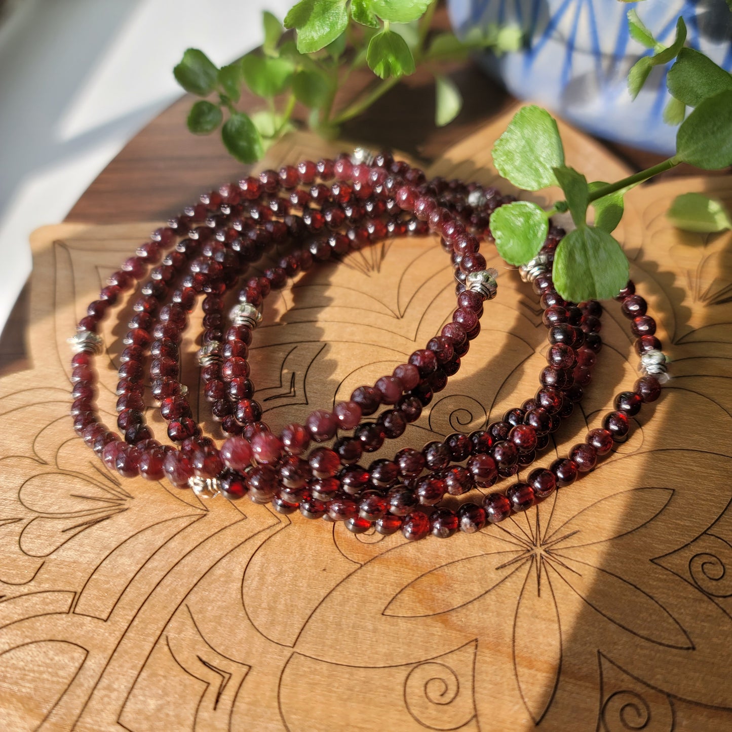 Garnet & Sterling Silver Beaded Bracelet - 3mm Beads - Strength, Passion & Vitality