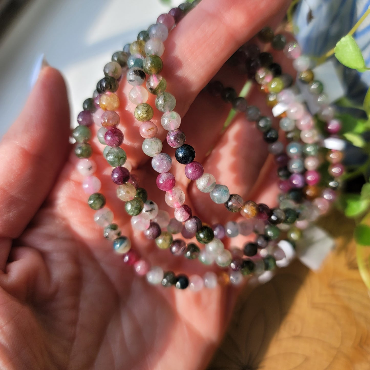 Mixed Beryl Tourmaline Beaded Bracelet - 4mm Beads - Grounding, Protective & Energizing