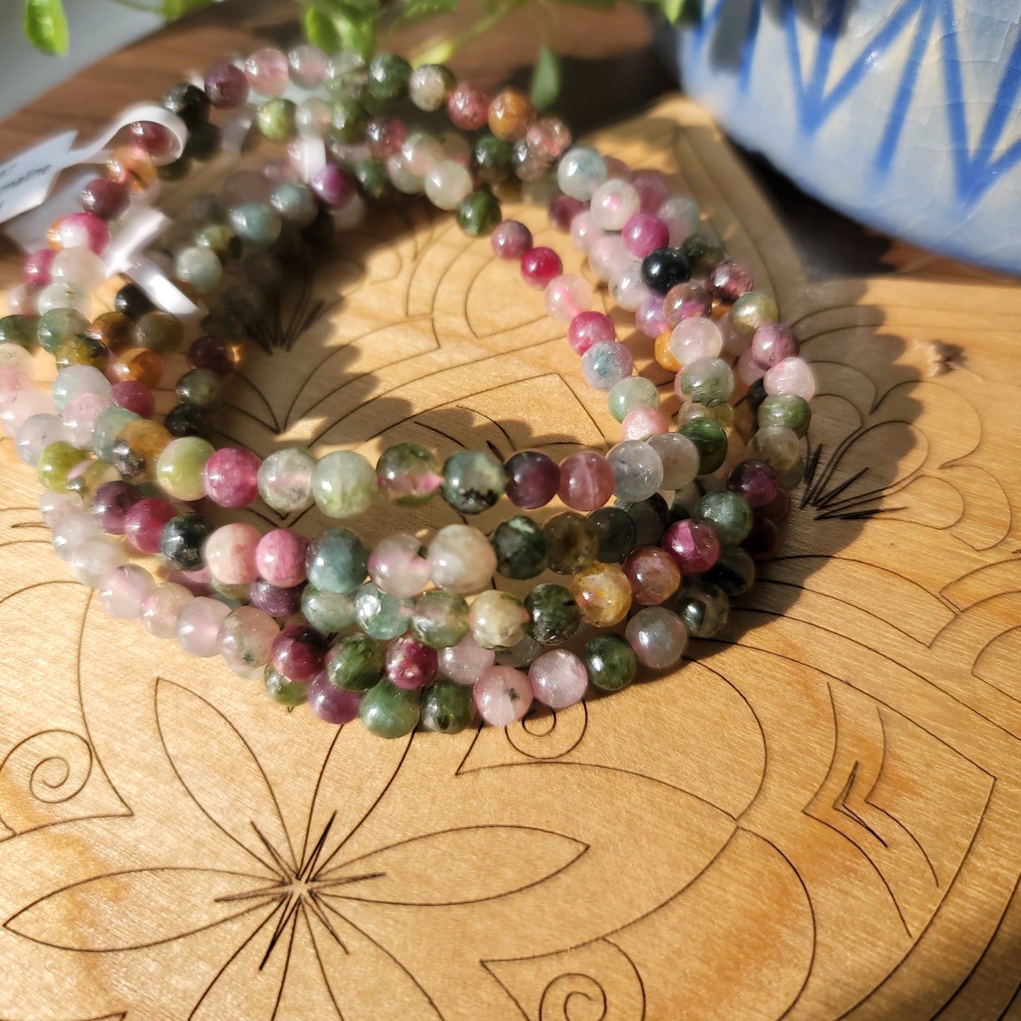 Mixed Beryl Tourmaline Beaded Bracelet - 4mm Beads - Grounding, Protective & Energizing