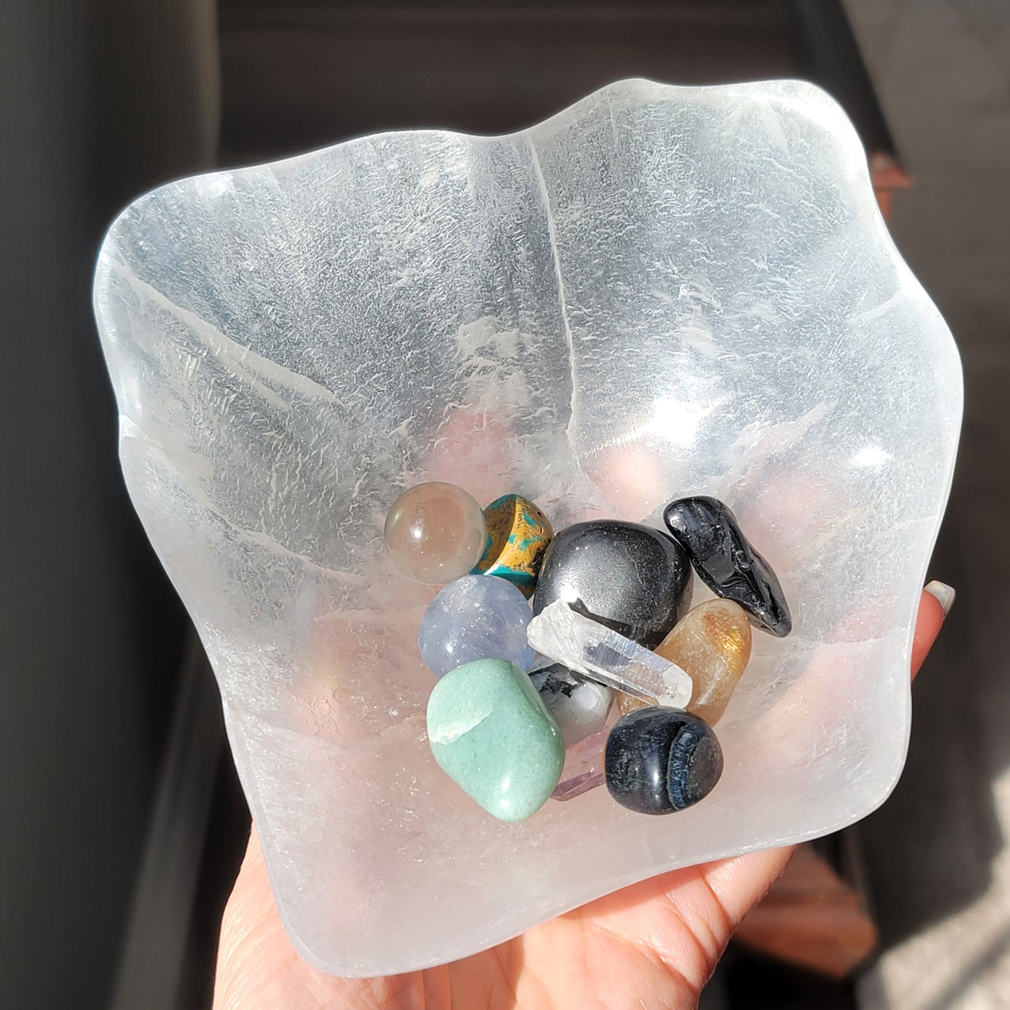 Hand-Carved Mexican Selenite Bowl – Organic Freeform Shape | 002