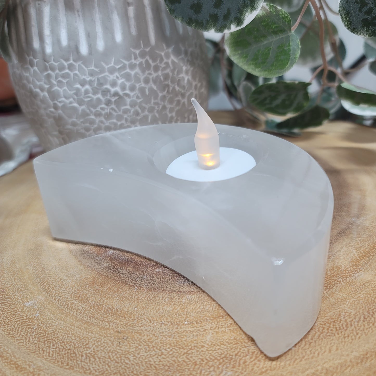 Mexican White Banded Onyx Crescent Moon Candle & Sphere Holder | 002