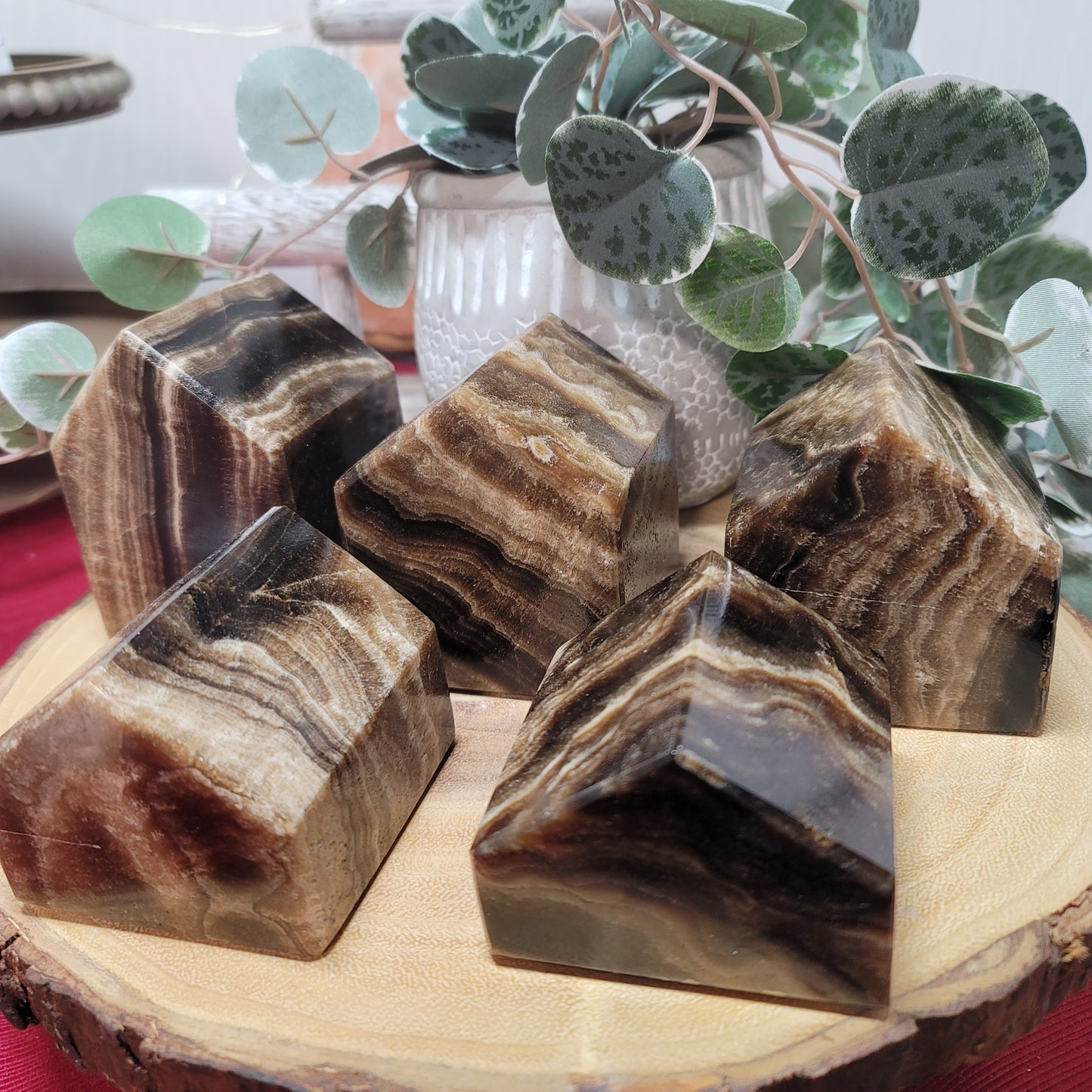 Mexican Chocolate Onyx Village – Set of 5 Hand-Carved Houses