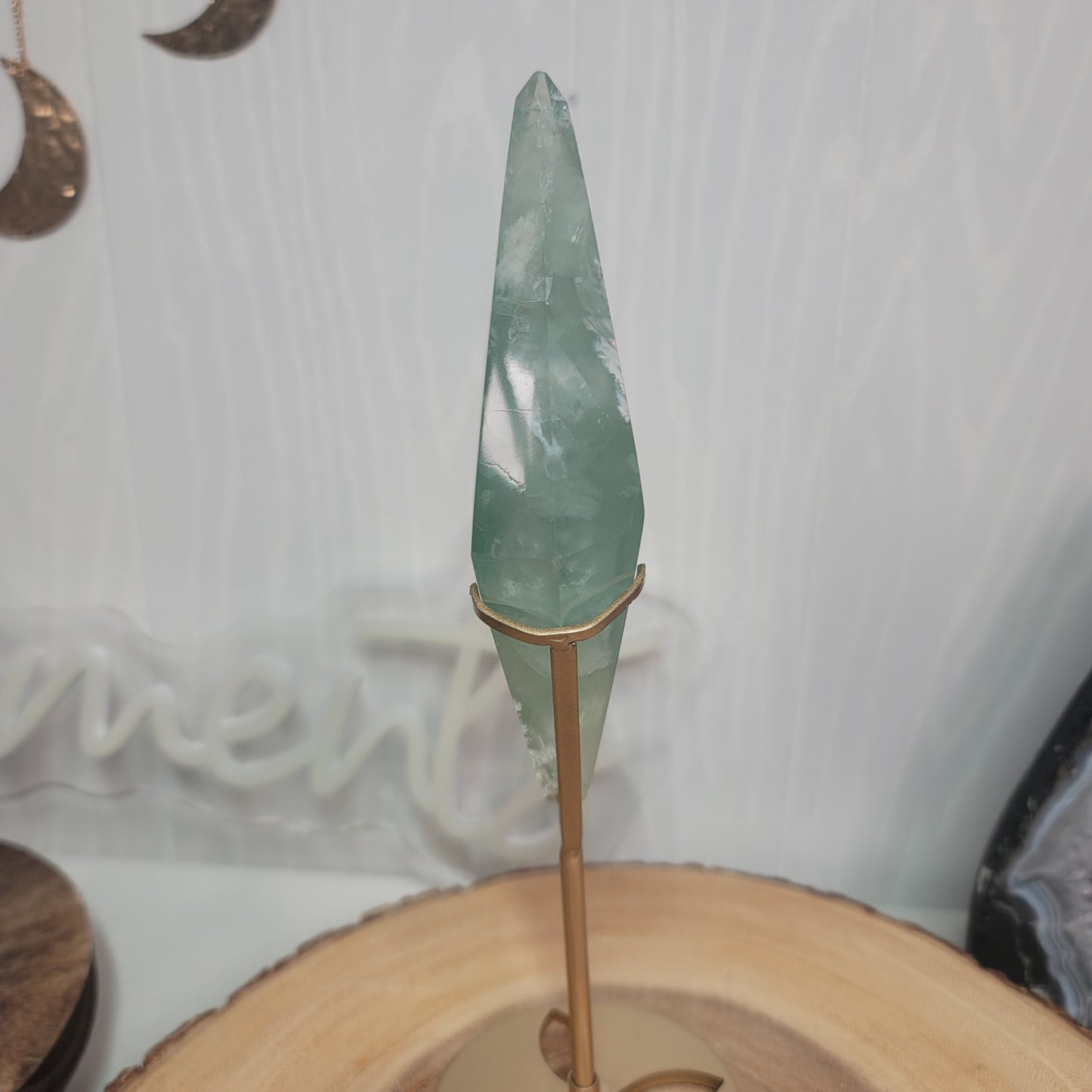 Green Fluorite Diamond on Gold Stand | Healing Stone for Clarity & Focus