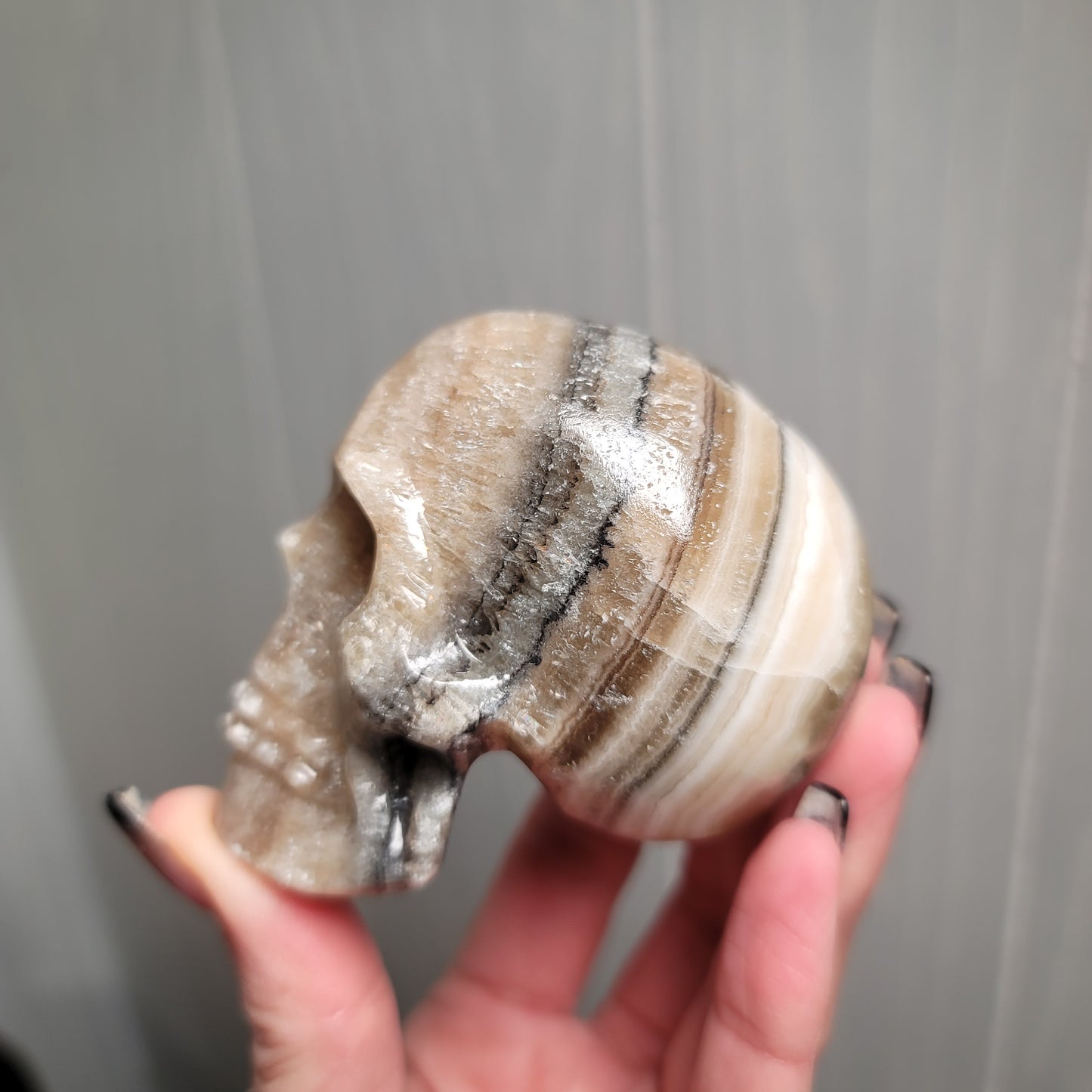Mexican Banded Calcite Skull | Healing Stone for Wisdom & Grounding | Hand-Carved Crystal Skull