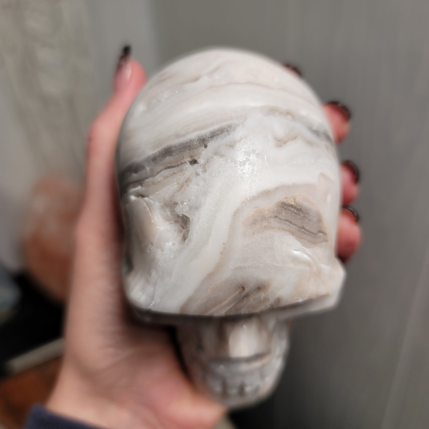 Large Mexican Banded Calcite Skull | Healing Stone for Wisdom & Grounding | Hand-Carved Crystal Skull | 01