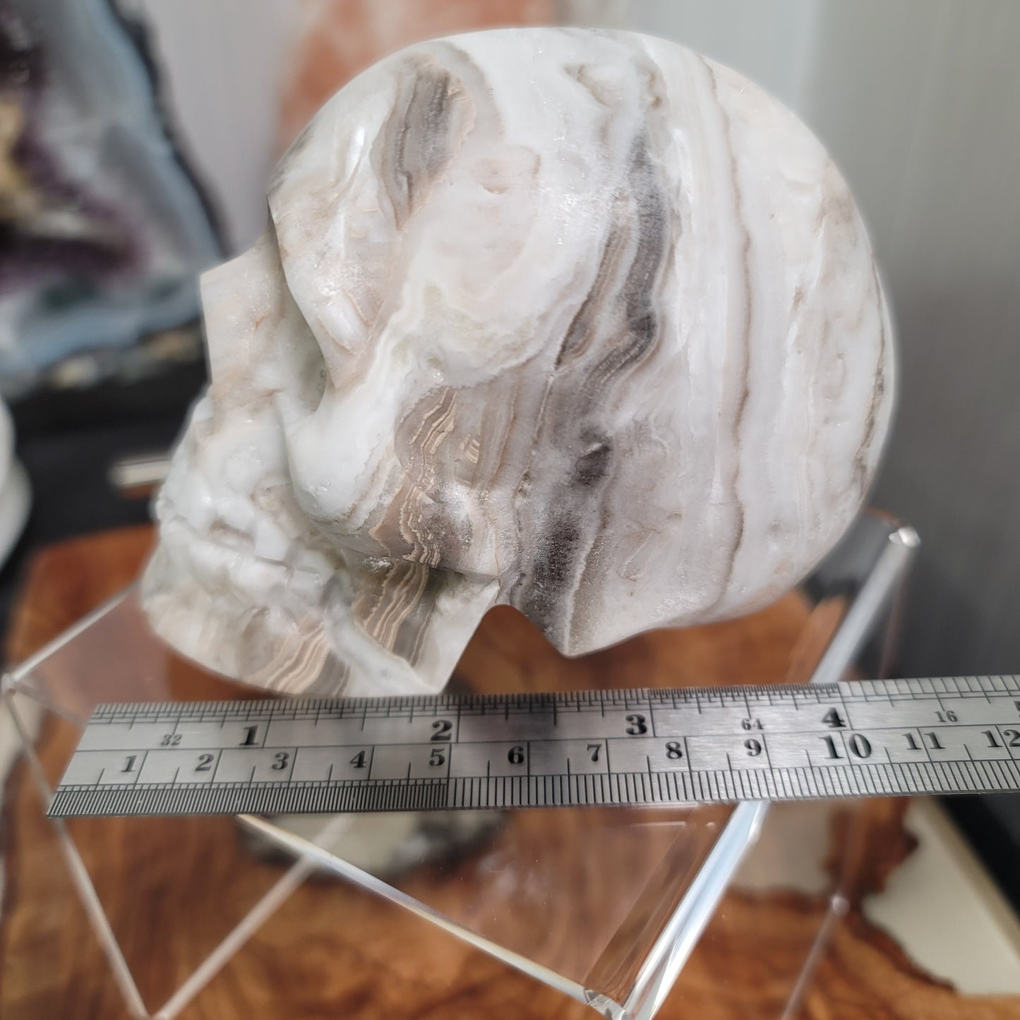 Large Mexican Banded Calcite Skull | Healing Stone for Wisdom & Grounding | Hand-Carved Crystal Skull | 01