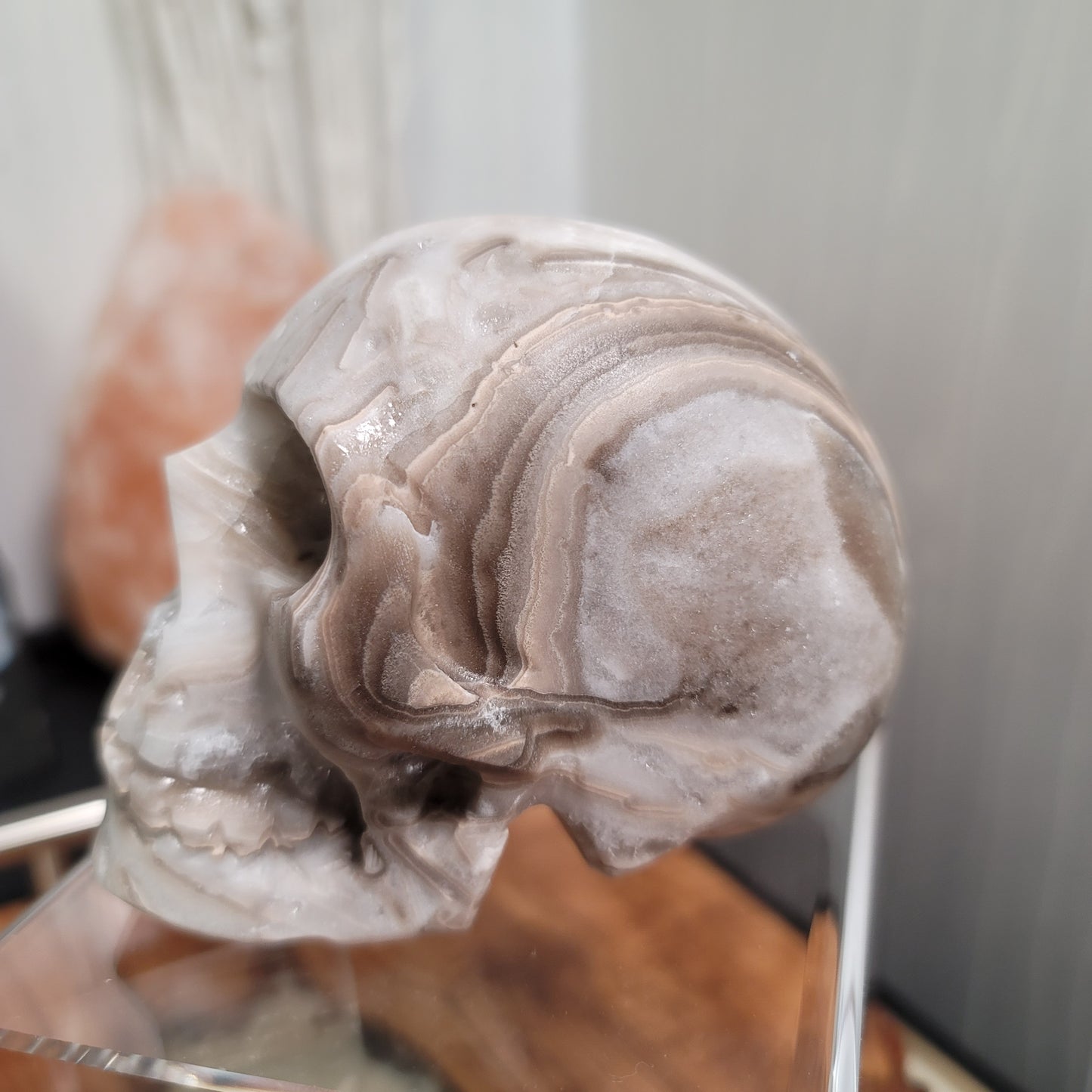 Large Mexican Banded Calcite Skull | Healing Stone for Wisdom & Grounding | Hand-Carved Crystal Skull | 02