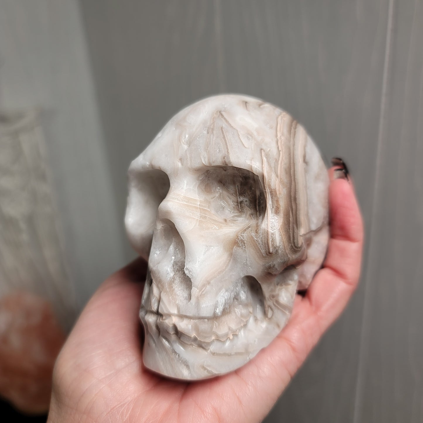 Large Mexican Banded Calcite Skull | Healing Stone for Wisdom & Grounding | Hand-Carved Crystal Skull | 02