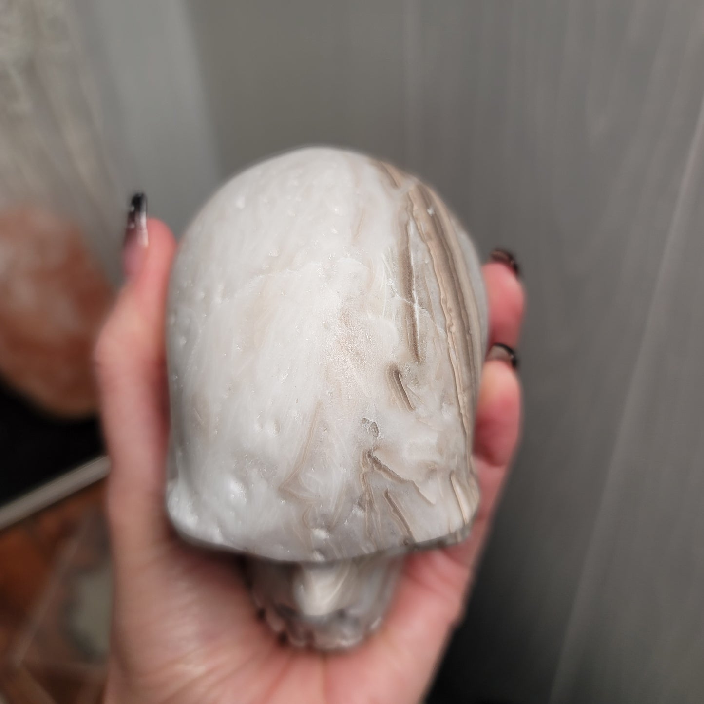 Large Mexican Banded Calcite Skull | Healing Stone for Wisdom & Grounding | Hand-Carved Crystal Skull | 02
