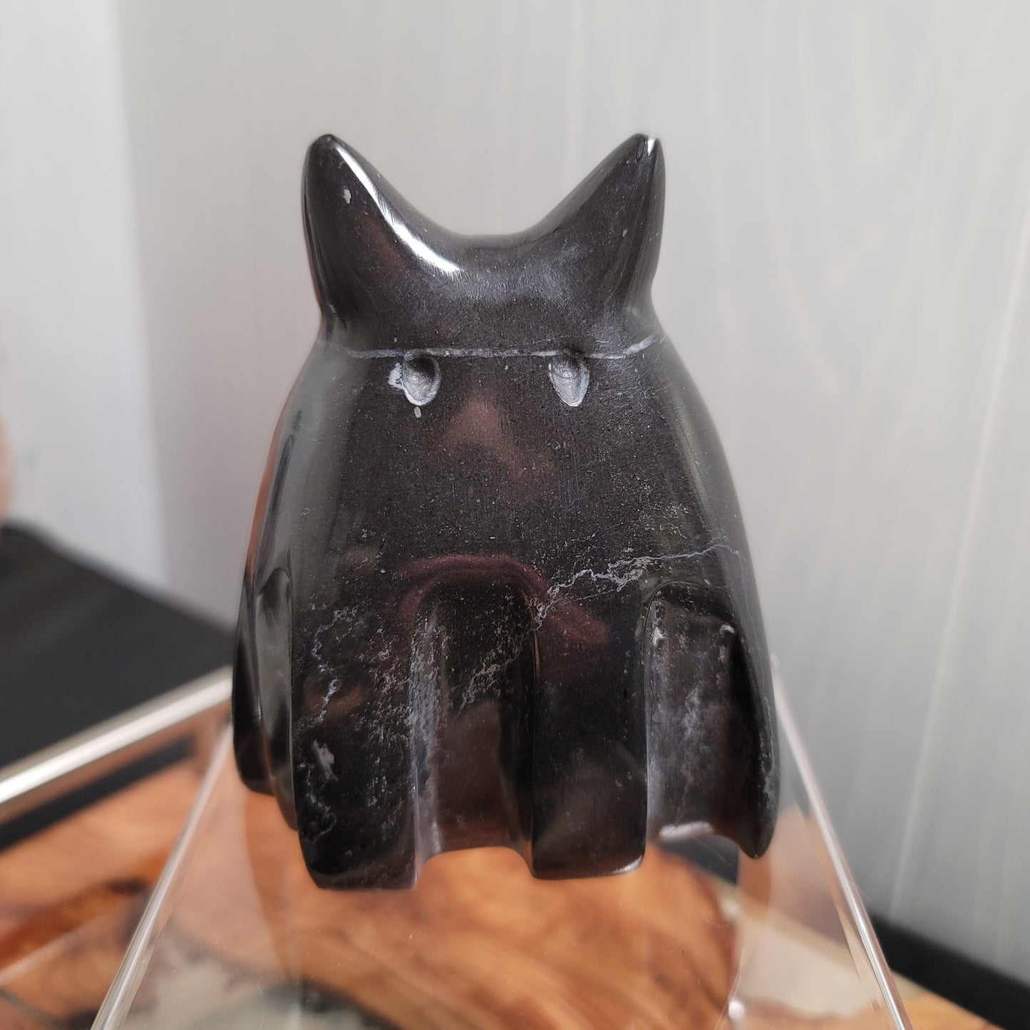Hand-Carved Black Marble Ghost Cat | Witchy Halloween Décor | Protective Stone Spirit | 01