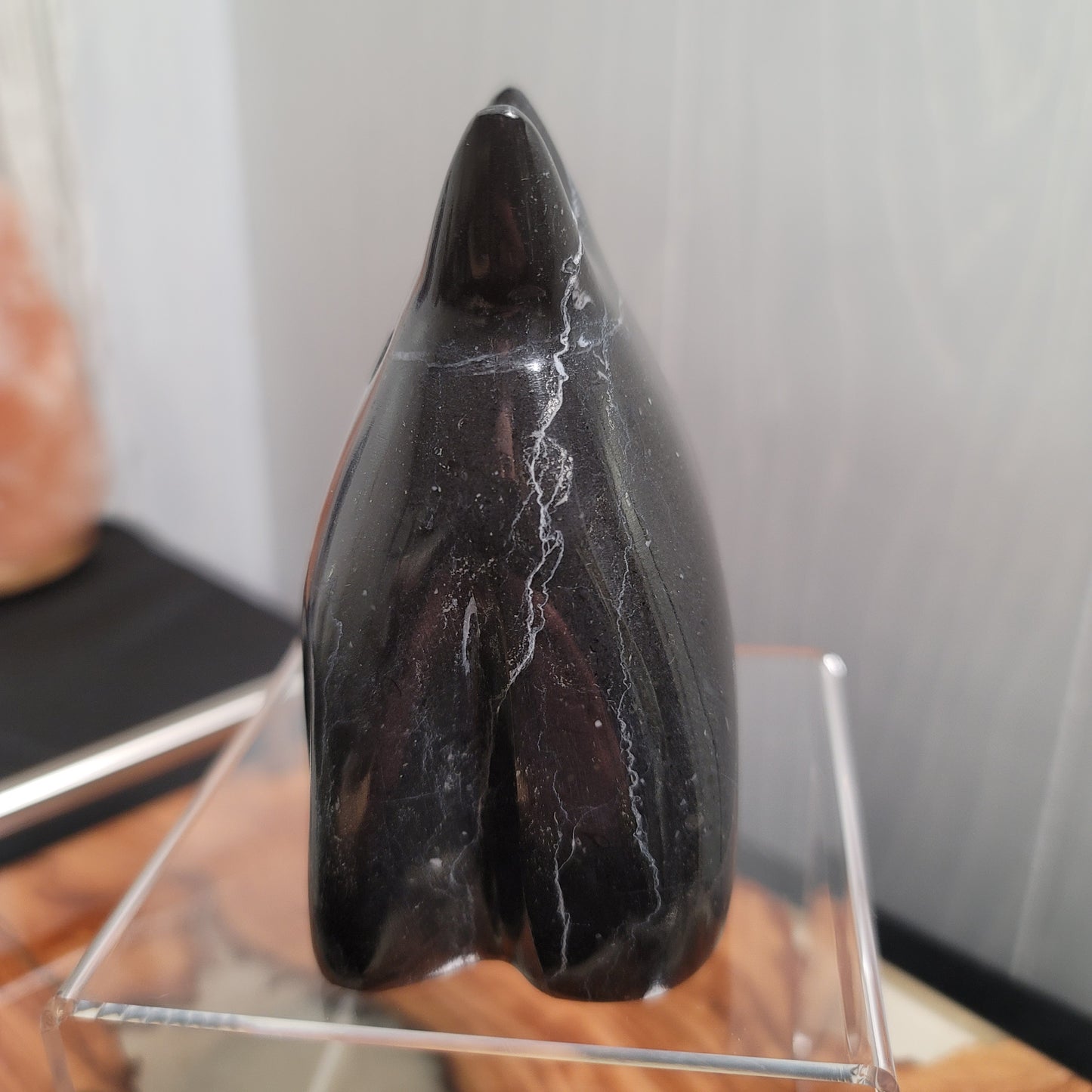 Hand-Carved Black Marble Ghost Cat | Witchy Halloween Décor | Protective Stone Spirit | 01