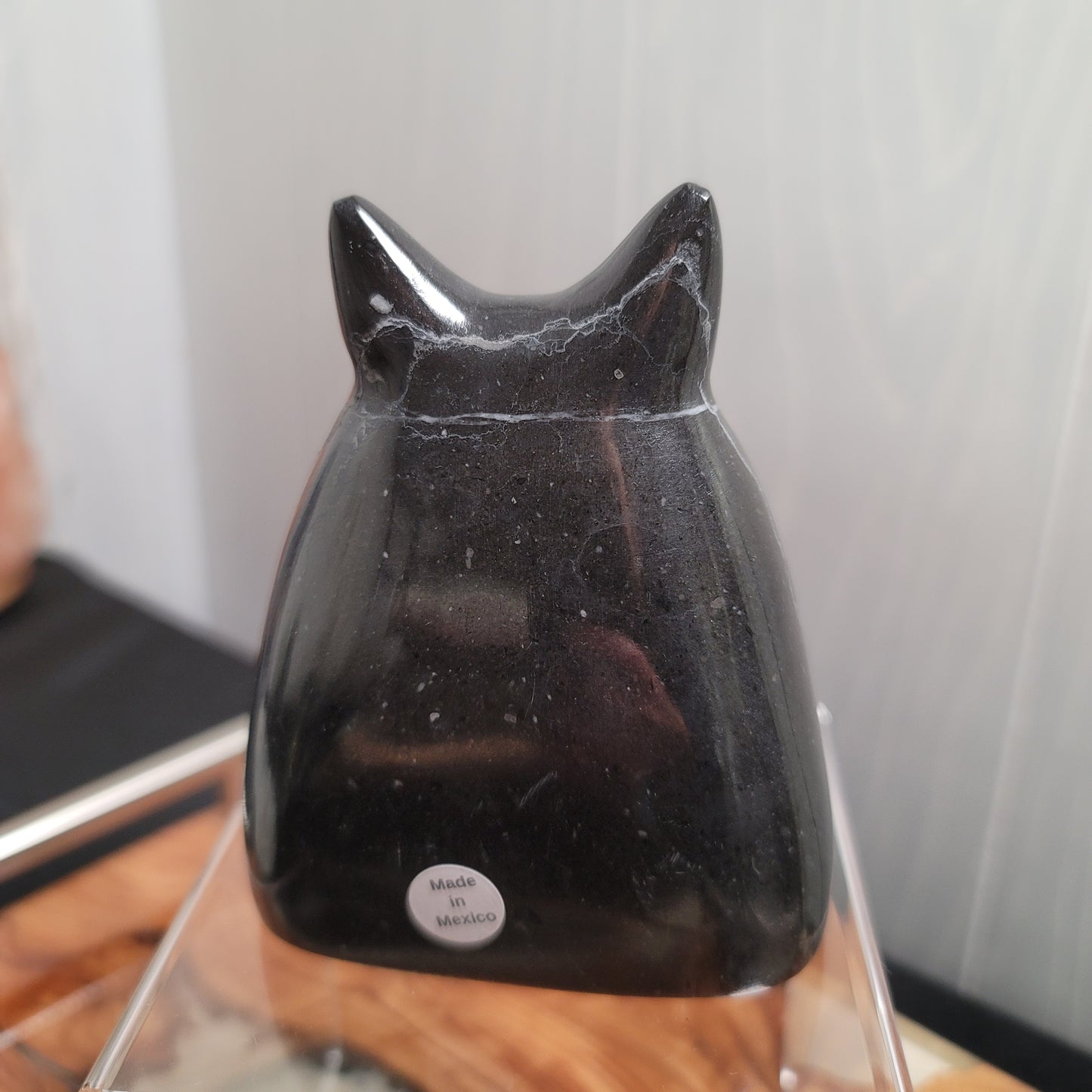 Hand-Carved Black Marble Ghost Cat | Witchy Halloween Décor | Protective Stone Spirit | 01