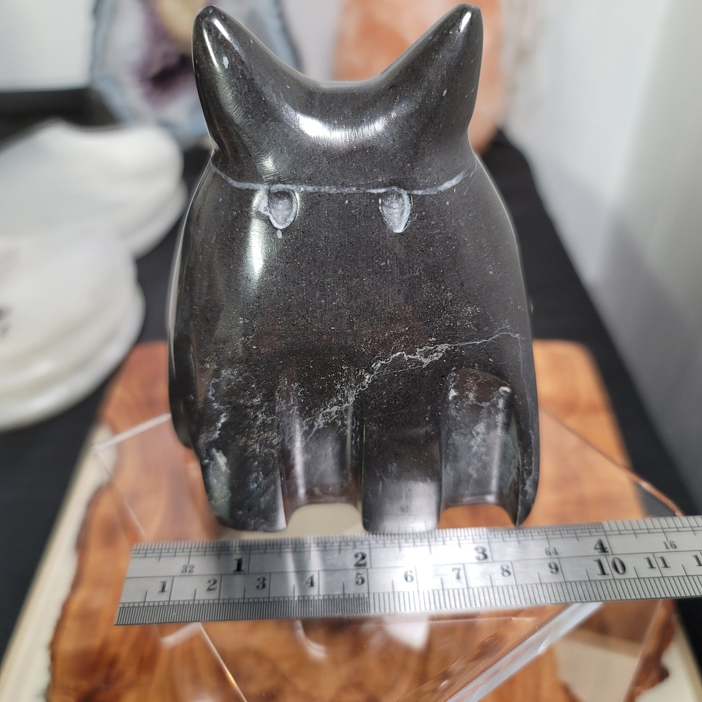 Hand-Carved Black Marble Ghost Cat | Witchy Halloween Décor | Protective Stone Spirit | 01