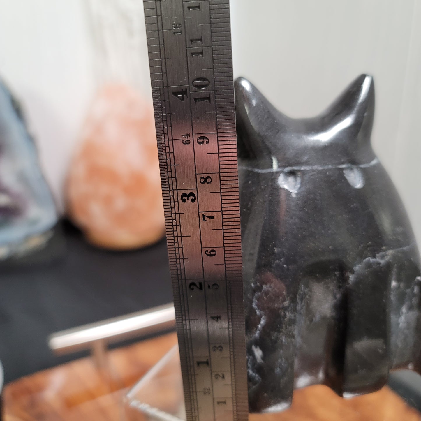 Hand-Carved Black Marble Ghost Cat | Witchy Halloween Décor | Protective Stone Spirit | 01