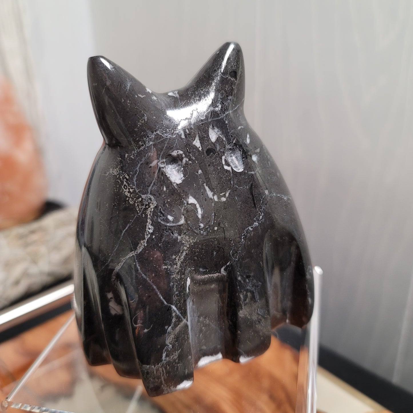 Hand-Carved Black Marble Ghost Cat | Witchy Halloween Décor | Protective Stone Spirit | 02