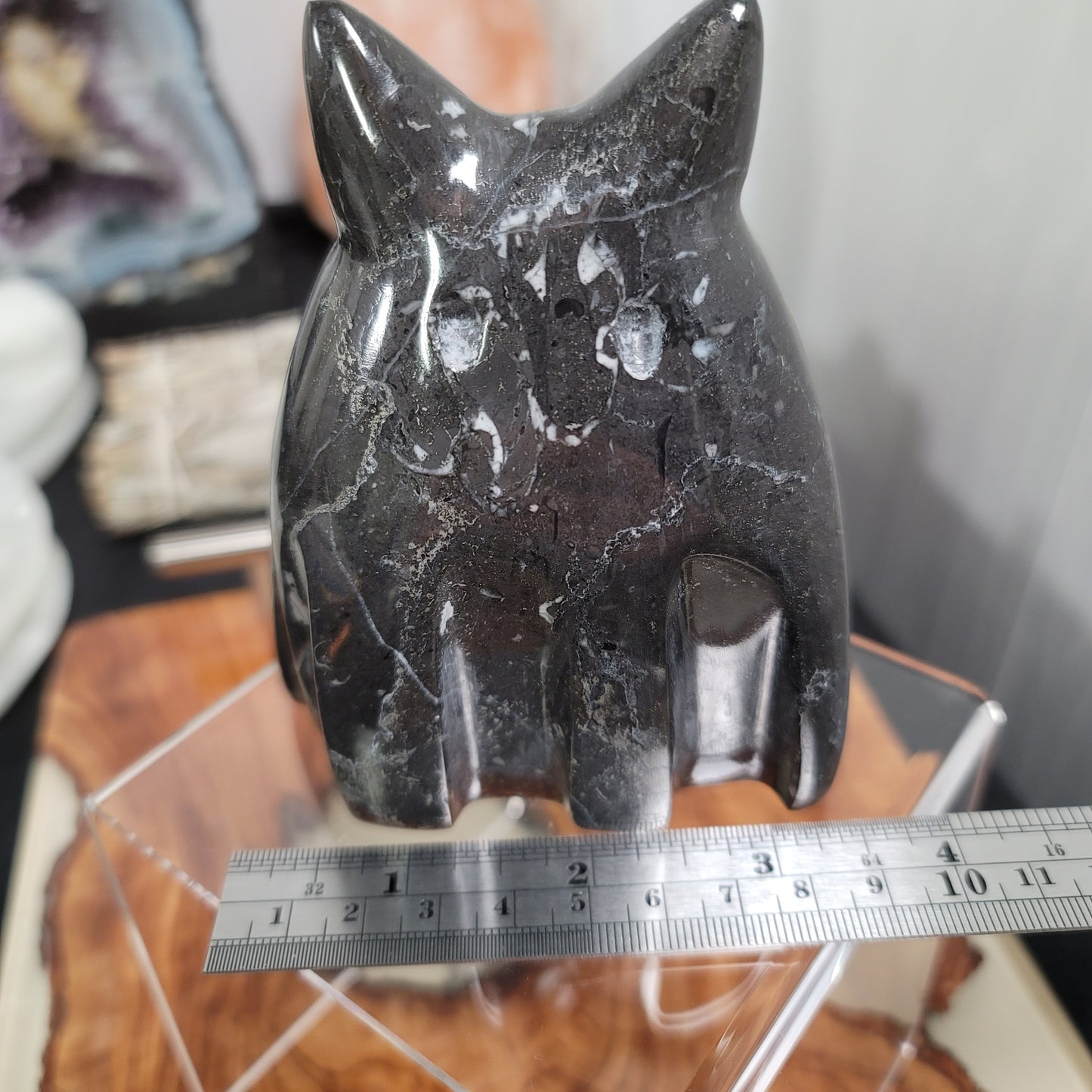 Hand-Carved Black Marble Ghost Cat | Witchy Halloween Décor | Protective Stone Spirit | 02