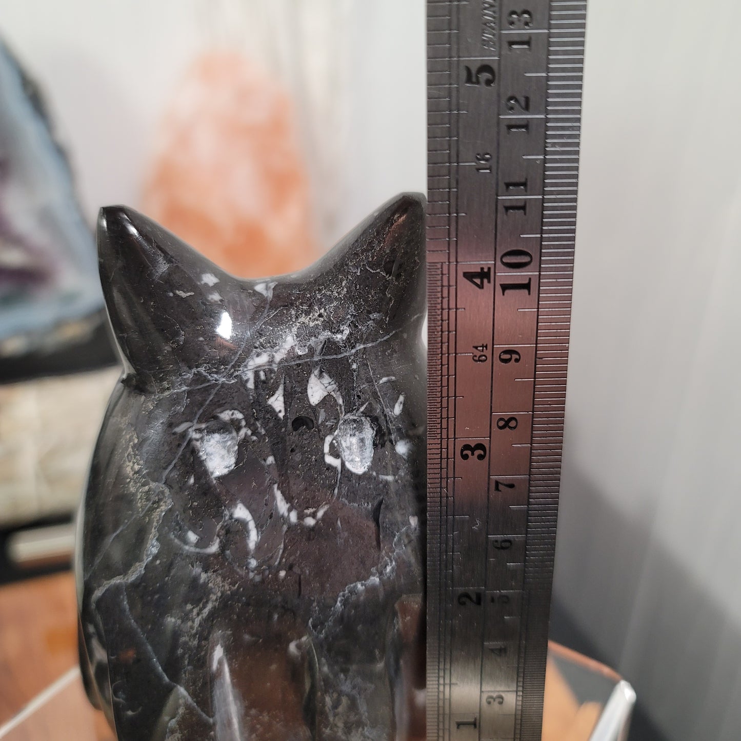 Hand-Carved Black Marble Ghost Cat | Witchy Halloween Décor | Protective Stone Spirit | 02