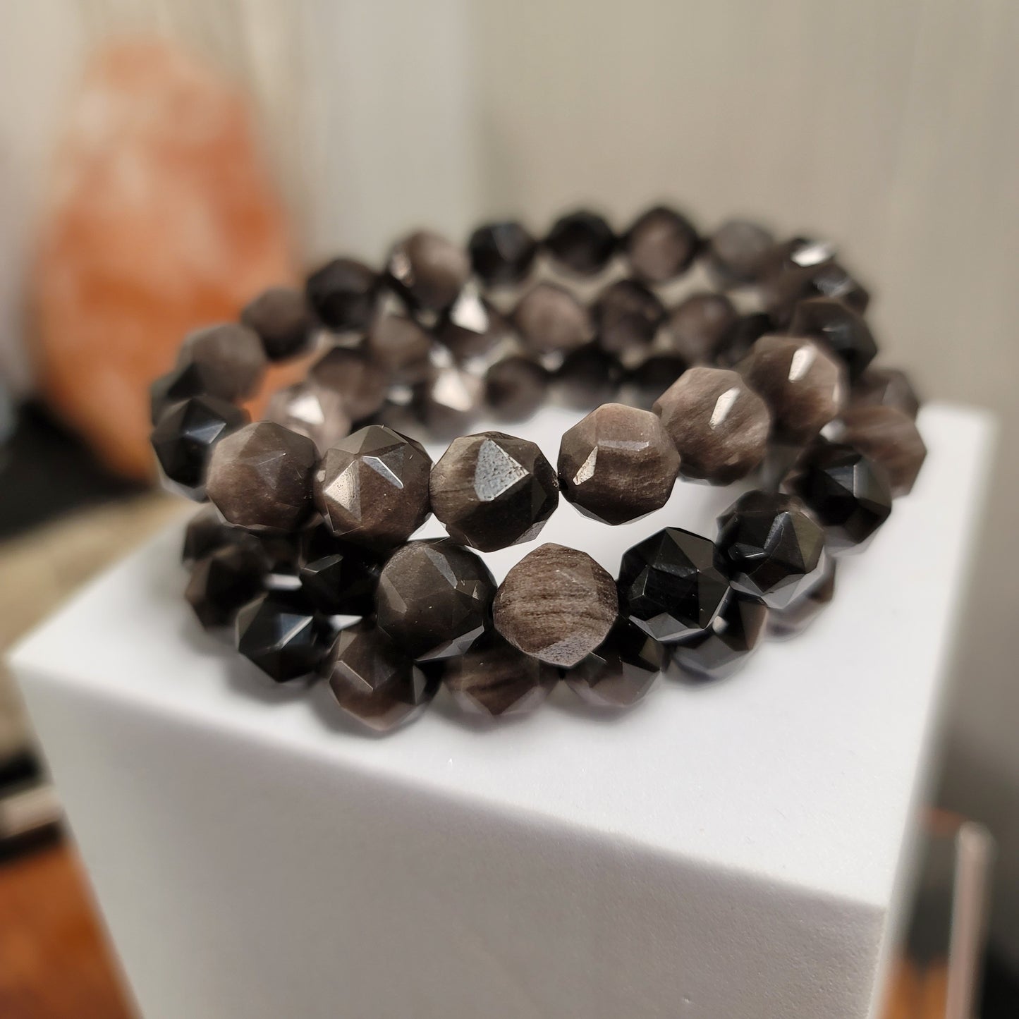 Silver Sheen Obsidian Faceted Bracelet – 10mm Beads | Protection • Insight • Empowerment